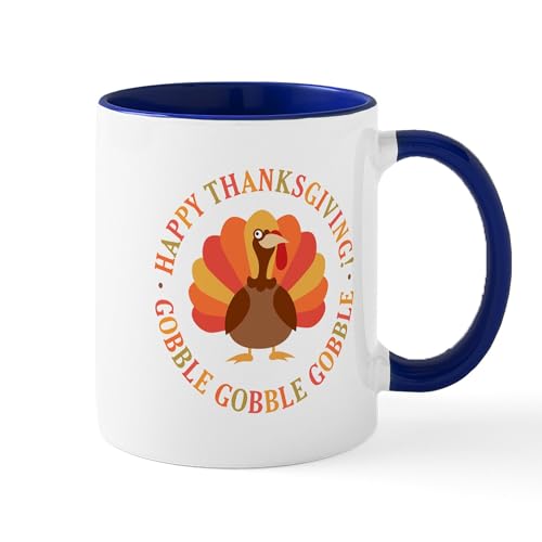 White/Navy Inside - Happy Thanksgiving Turkey Mugs