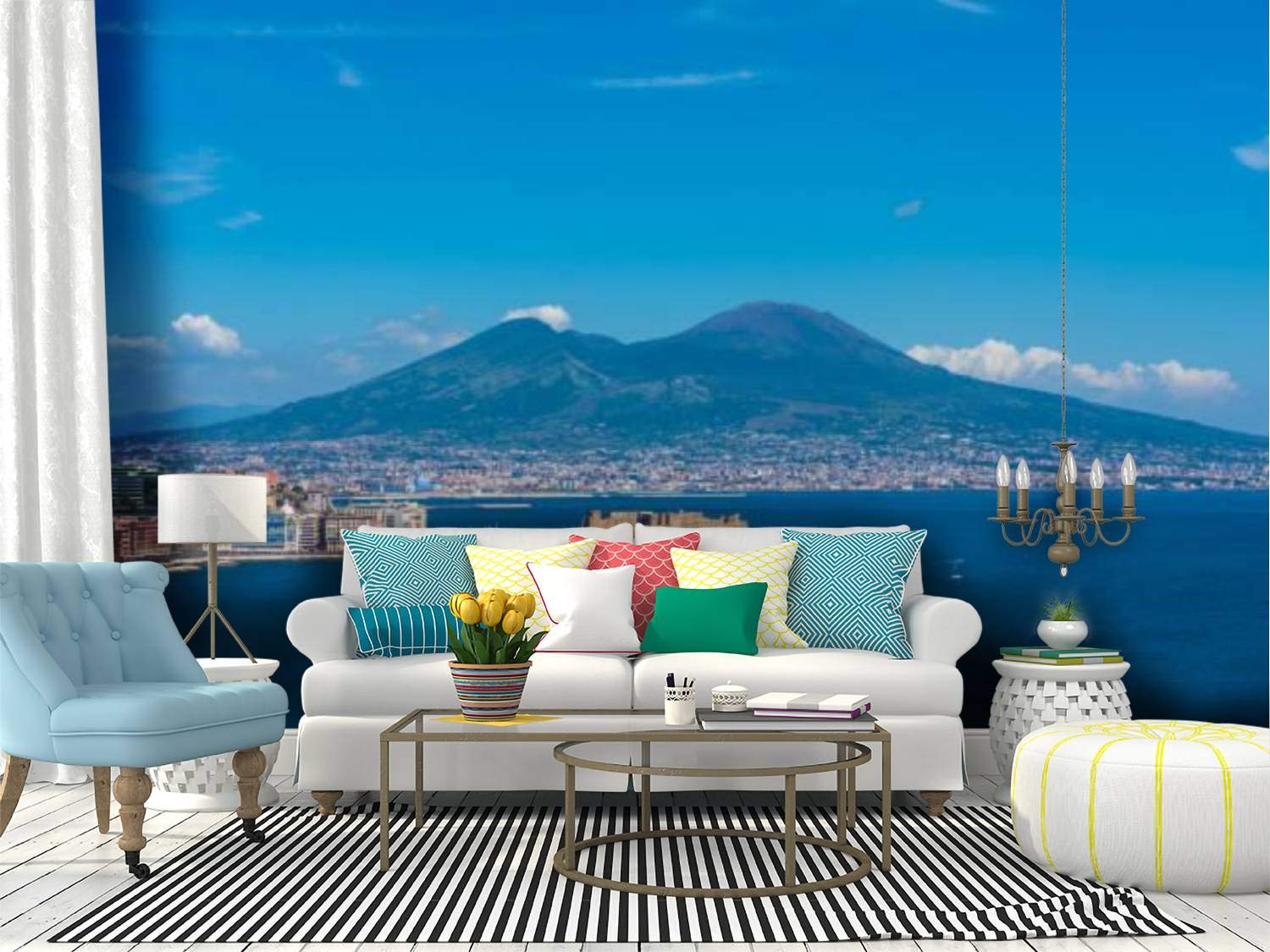 Naples Italy Bay Castle Wall Mural - Peel and Stick Self-Adhesive Wallpaper, Removable Vinyl Film for Home Decor | Perfect for Living Room, Bedroom & Nursery Accent Walls