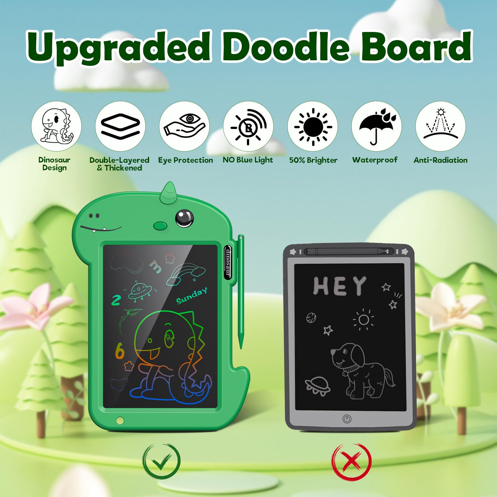8.8 Inch LCD Writing Tablet for Kids - Doodle Board Drawing Pad for Boys & Girls Ages 3-8 | Dinosaur-Themed Educational Toy | Perfect Birthday & Christmas Gift (Green) - Ideal for Home, School & Travel Use