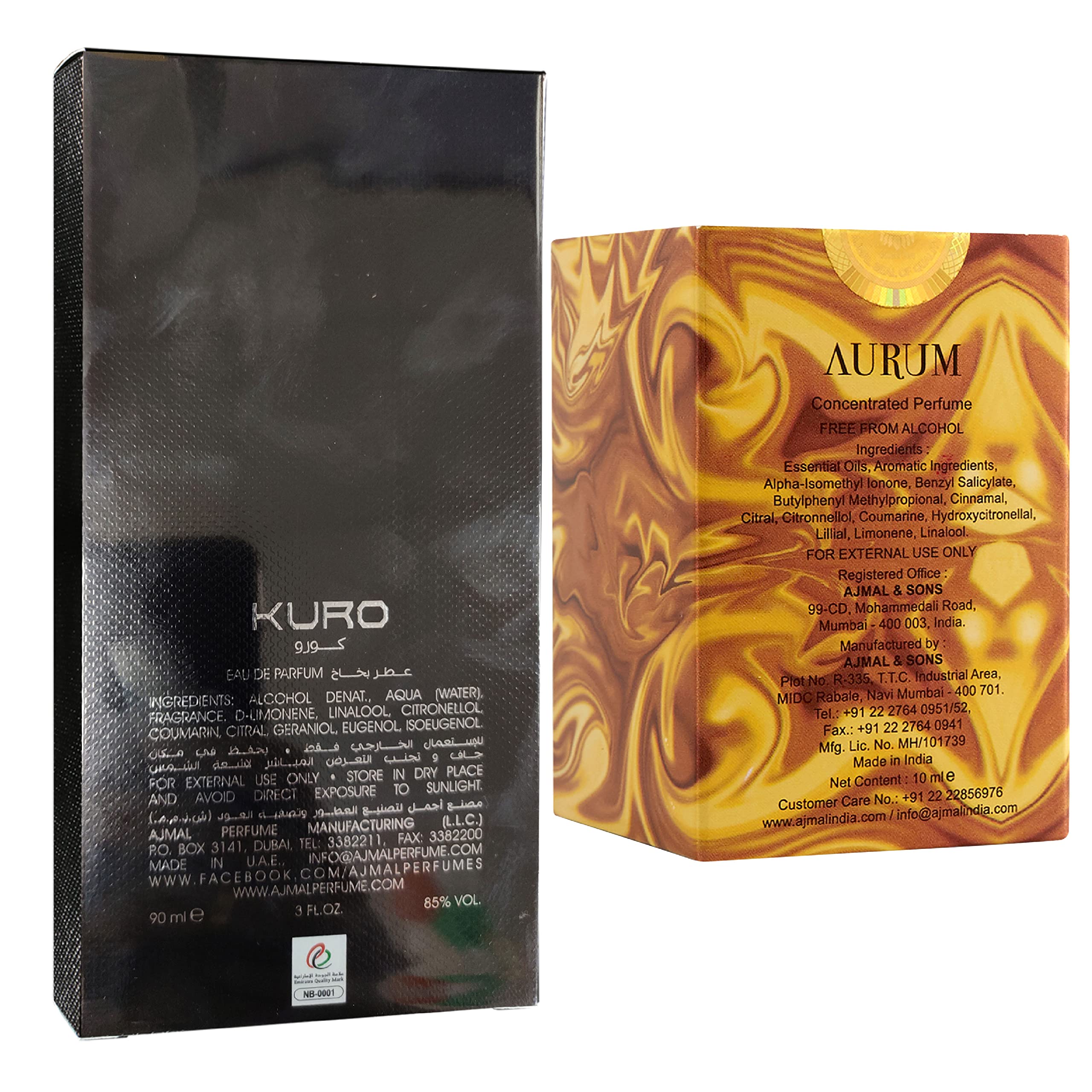 Ajmal Kuro EDP 90ml - Aromatic Spicy Perfume for Men | Aurum Concentrated Perfume Oil 10ml - Fruity Floral Alcohol-Free Attar for Women | Luxury Fragrance Gift Set for Date Night & Special Occasions