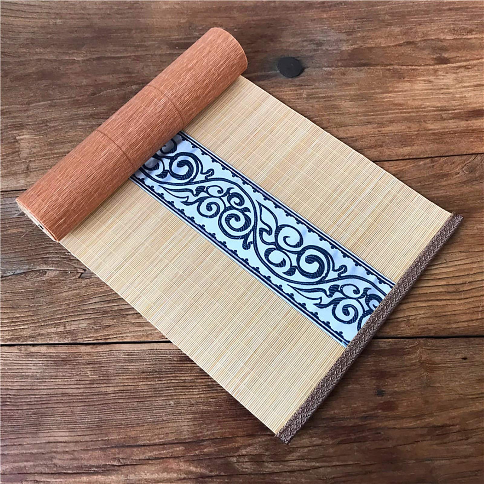 Handmade Bamboo Blue Floral Table Runner - Japanese Style Waterproof & Heat Resistant Dining Placemat (40×330cm) for Kitchen, Party Decor & Home Dining Protection