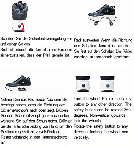 Women's Roller Skates with Retractable Wheels - Girls & Boys Inline Skates for Parkour, Outdoor Fun & Fitness - Quad Roller Shoes for Adults & Kids