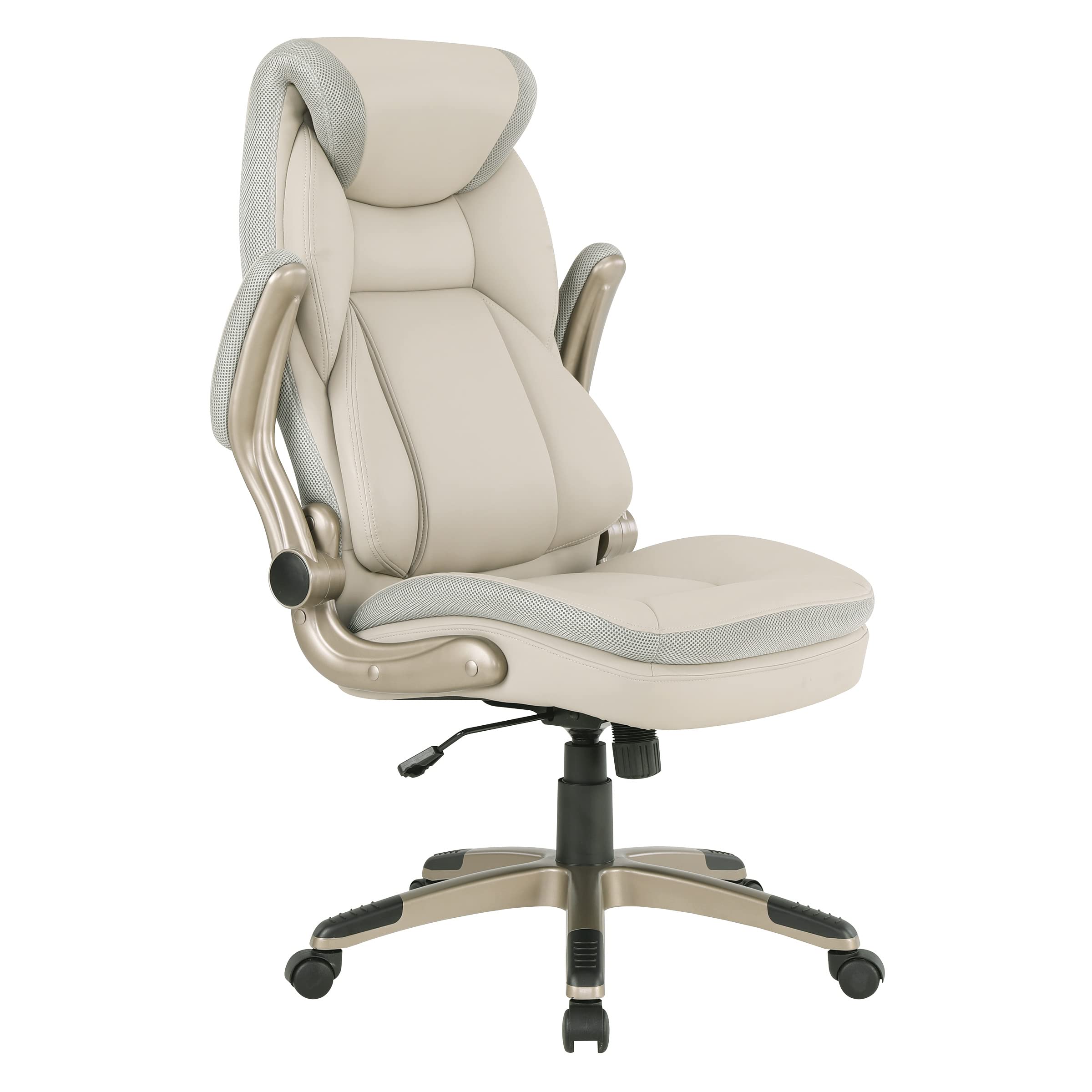 Office Star ECH Series Executive Bonded Leather Office Chair with Lumbar Support & Adjustable Arms - Taupe with Cocoa Base | Ergonomic Desk Chair for Home Office, Gaming & Workspace Comfort