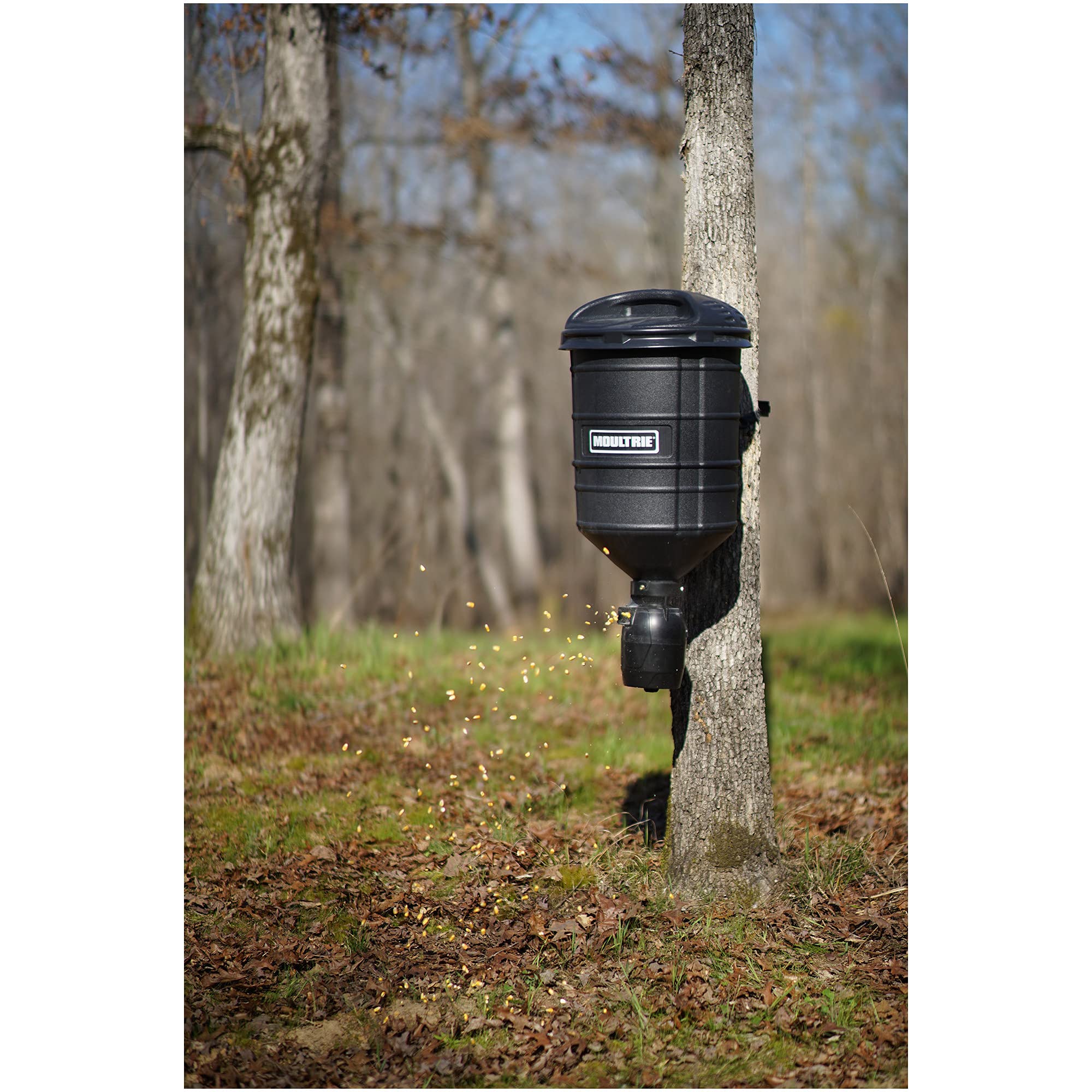 Moultrie 15 Gallon Directional Hanging Deer Feeder with 30-Degree Range & Easy Set Timer - Perfect for Hunting, Wildlife Observation, and Deer Attraction in Wooded Areas