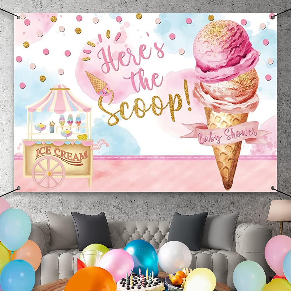 6x3.6ft Ice Cream Themed Polyester Banner for Baby Shower Decorations | Girls Baby Shower Backdrop & Party Decor | Perfect for Birthday Parties, Gender Reveals & Nursery Decorations