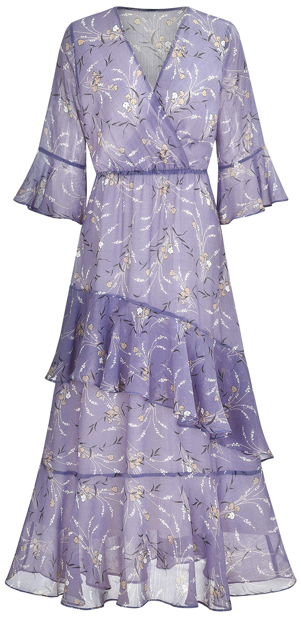 XINUO Women's Yellow Floral Maxi Dress - V Neck High Waist Chiffon Summer Beach Party Long Dress | Perfect for Vacations, Weddings & Casual Outings