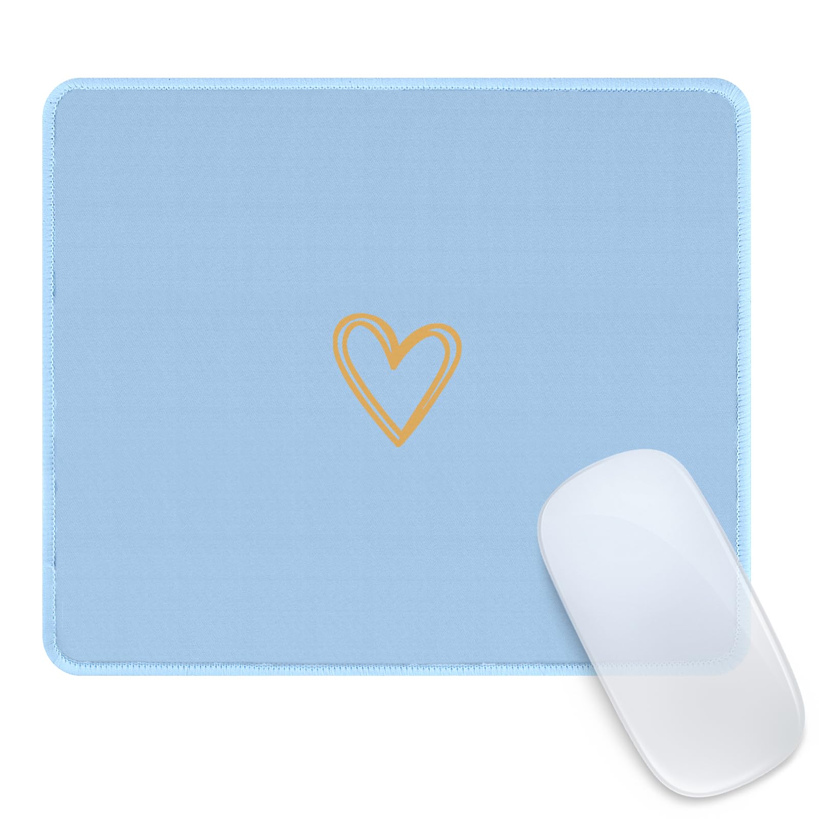 Seorsok Square Aesthetic Cute Heart Mouse Pad - Non-Slip Rubber Base, Waterproof Office & Home Mouse Mat for Wireless Mouse (Blue) - Perfect for Work, Gaming & Computer Use