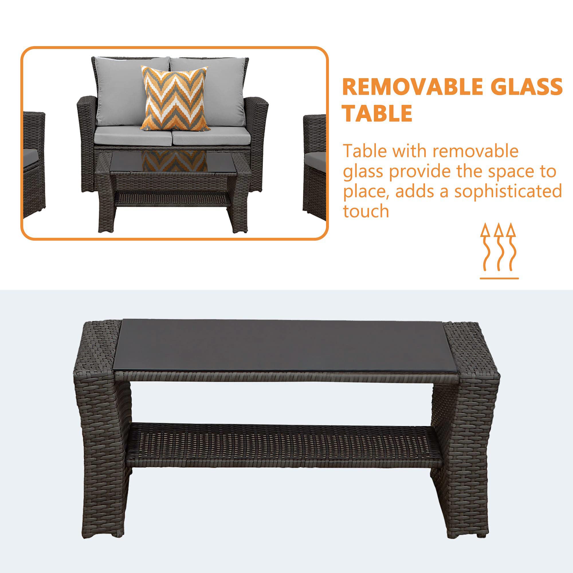 4-Piece All-Weather Wicker Patio Furniture Set - Outdoor Rattan Sectional Sofa with Cushions & Coffee Table - Grey Conversation Set for Balcony, Garden, Backyard - Perfect for Relaxing & Entertaining Outdoors