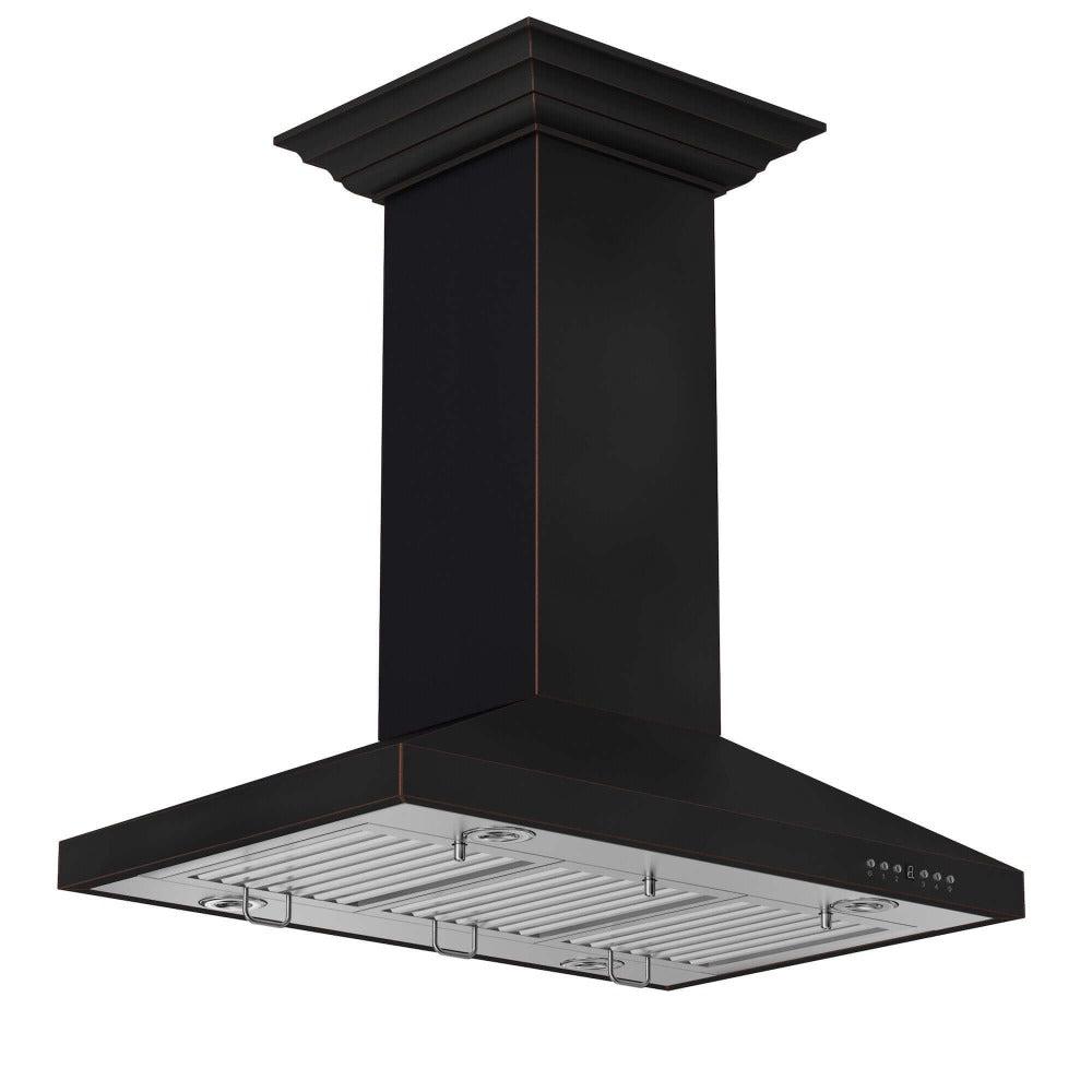 ZLINE 36 Inch Oil Rubbed Bronze Designer Series Range Hood - Island Mount Kitchen Ventilation for Modern Homes | Perfect for Open Concept Kitchens & Gourmet Cooking Spaces