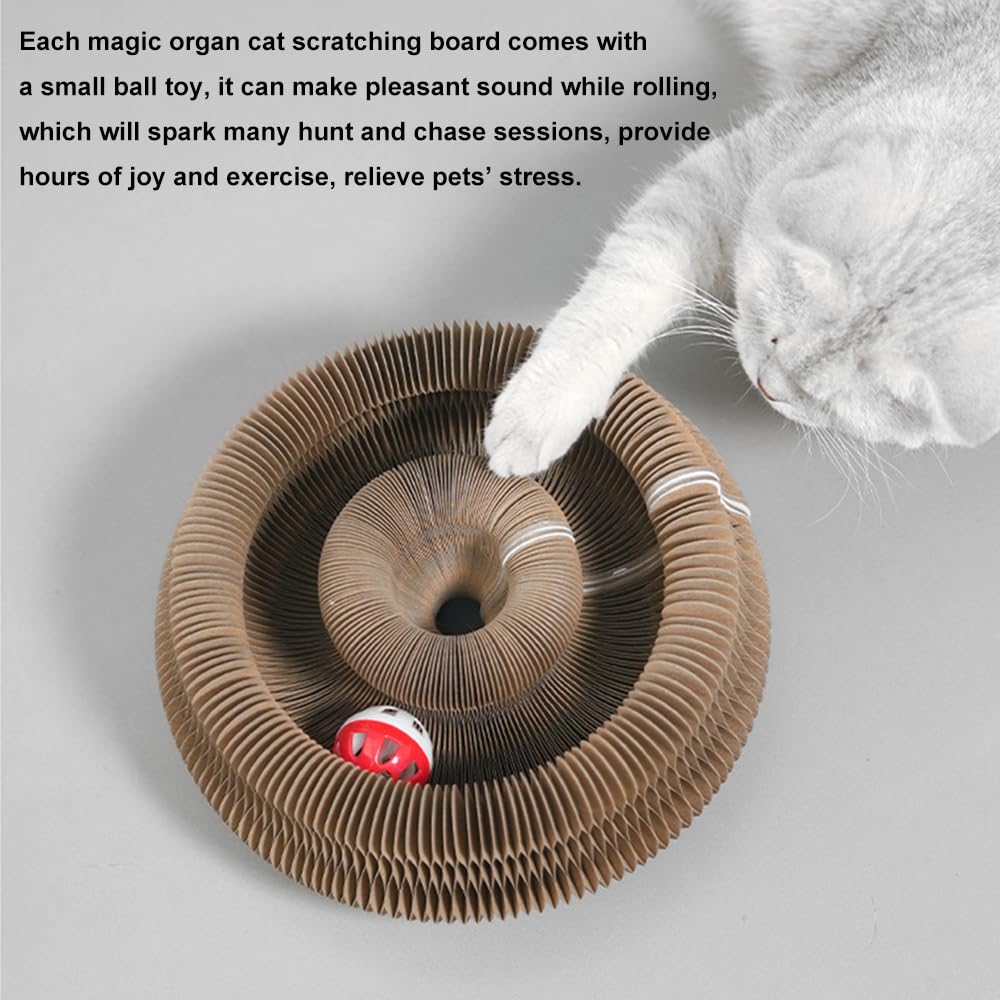 2-Pack Magic Organ Cat Scratcher Board with Interactive Ball - Foldable Cardboard Scratching Pad for Kittens & Small Pets - Durable Cat Toy for Exercise & Play - Perfect for Home, Office & Travel Use