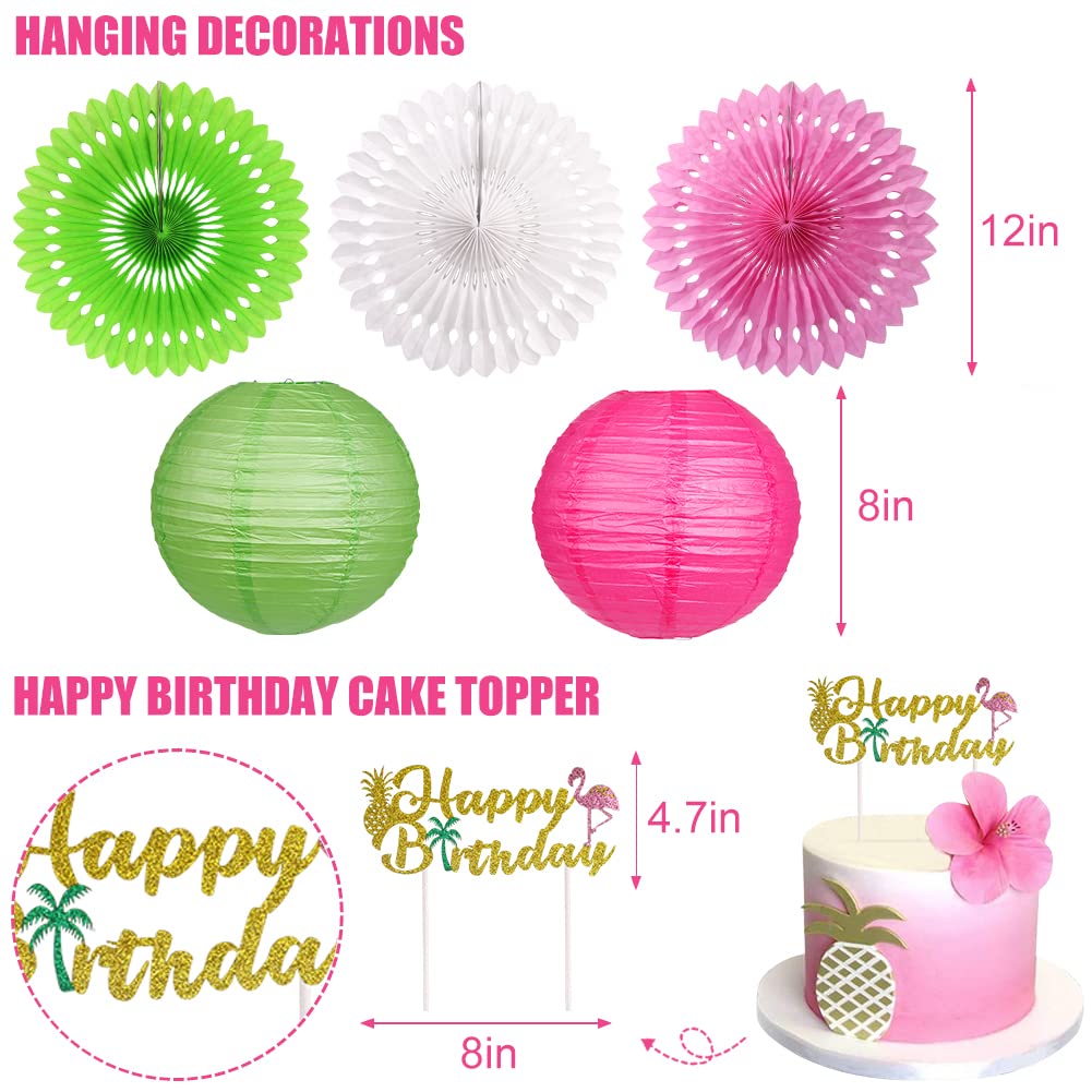 Flamingo Party Supplies & Decorations - Tropical Birthday Banners, Paper Lanterns & Balloons for Hawaiian Luau, Pool Party & Summer Themed Events