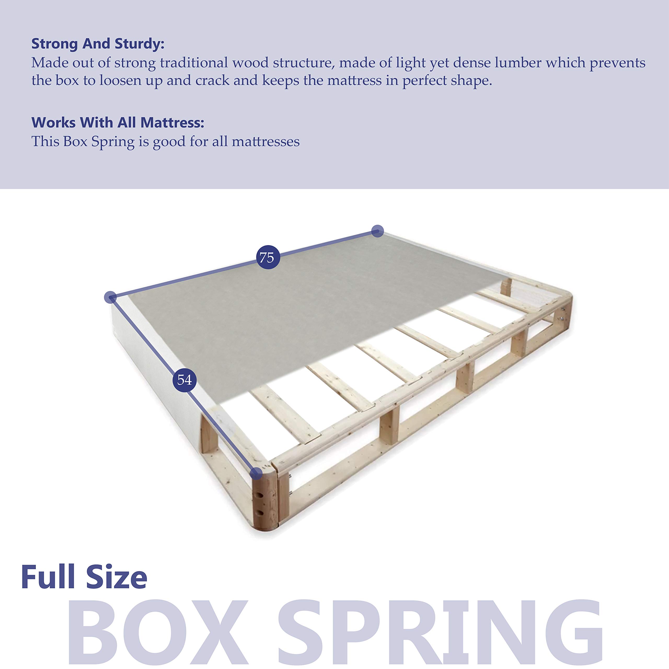 Spinal Solution Wood Traditional Box Spring/Foundation for Full Size Mattress – 3-Inch Height, Sturdy Support for Better Sleep | Ideal for Bedrooms, Guest Rooms & Dormitories