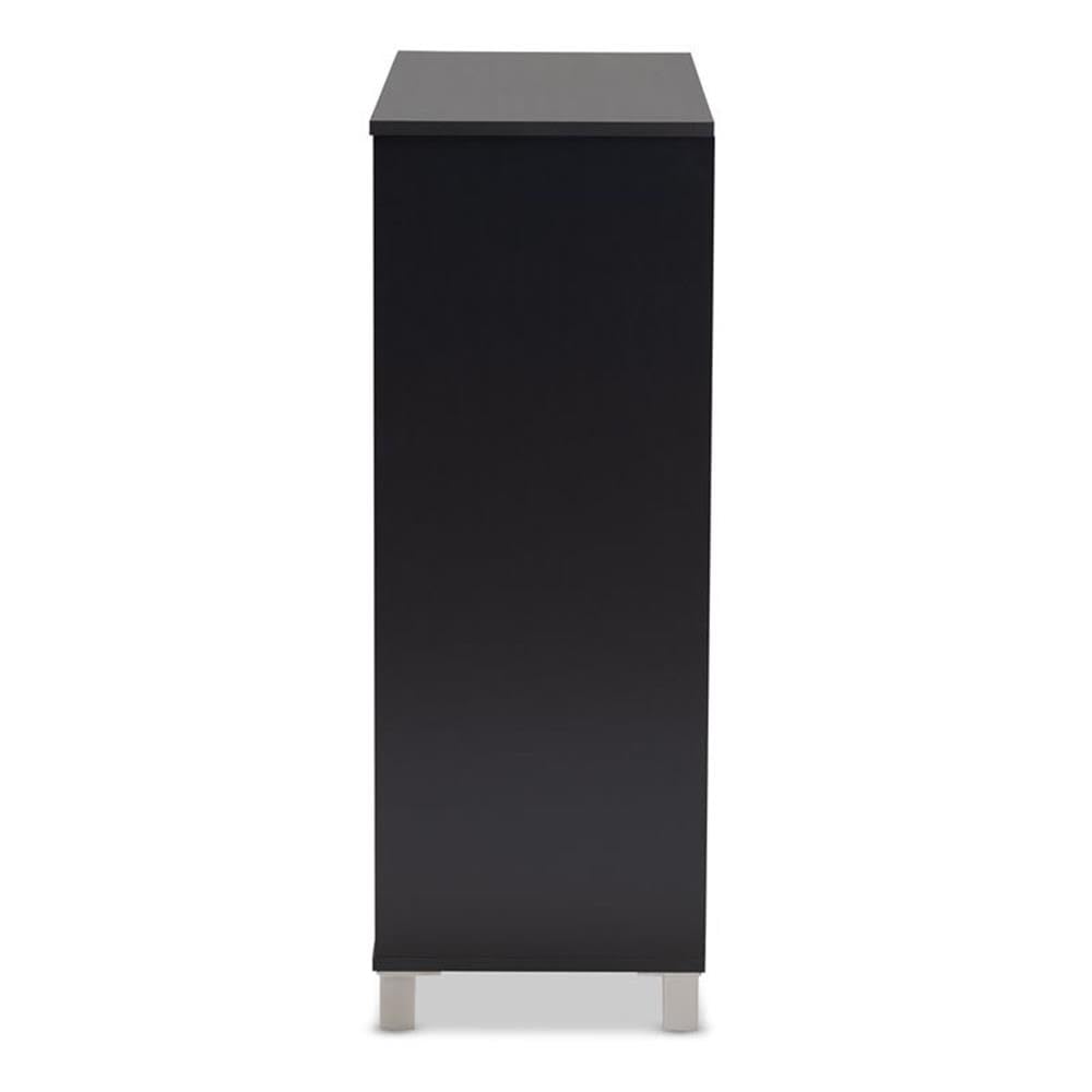 BOWERY HILL Modern Dark Grey 2-Door Wooden Shoe Storage Cabinet with Open Shelves - Organize Entryway, Bedroom or Closet - Space Saving Shoe Rack for Home & Office