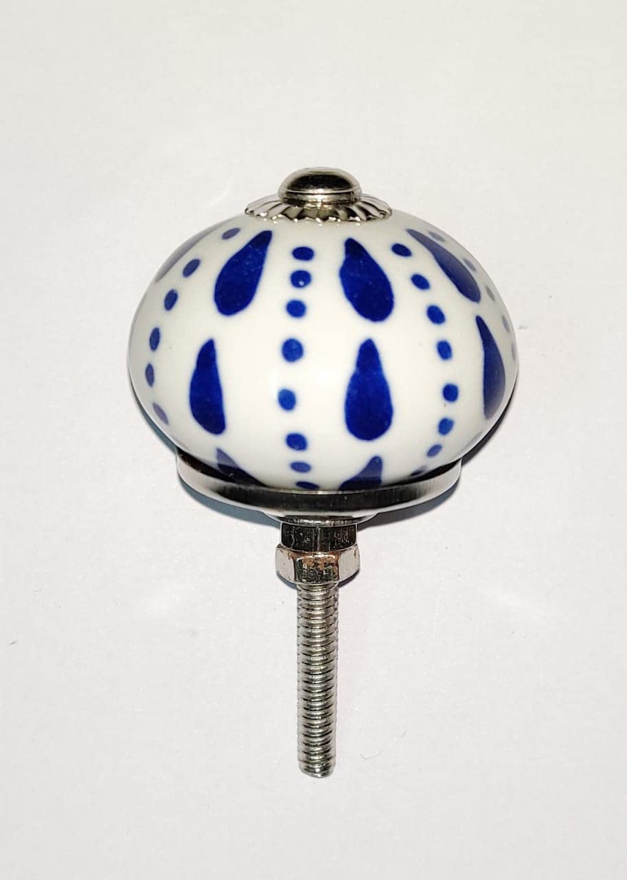 Handmade Ceramic Knobs Set of 8 - Blue Cabinet Pulls for Bathroom, Bedroom & Kitchen