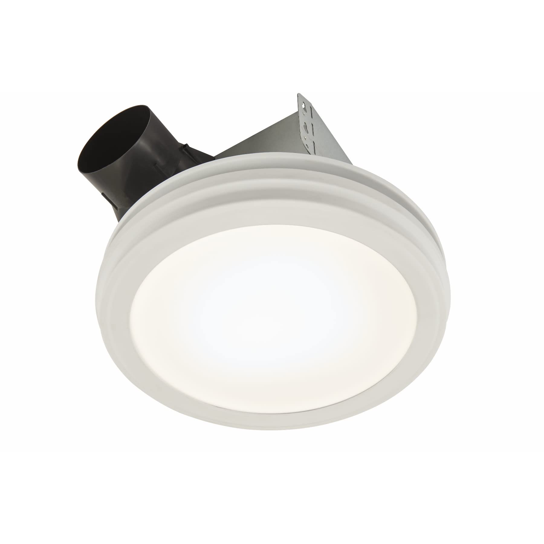 Broan-Nutone AER80LWH White Decorative Ventilation Fan with Round Flat Panel LED Light, 80 CFM, 0.8 Sones - Perfect for Bathroom, Kitchen & Home Air Circulation