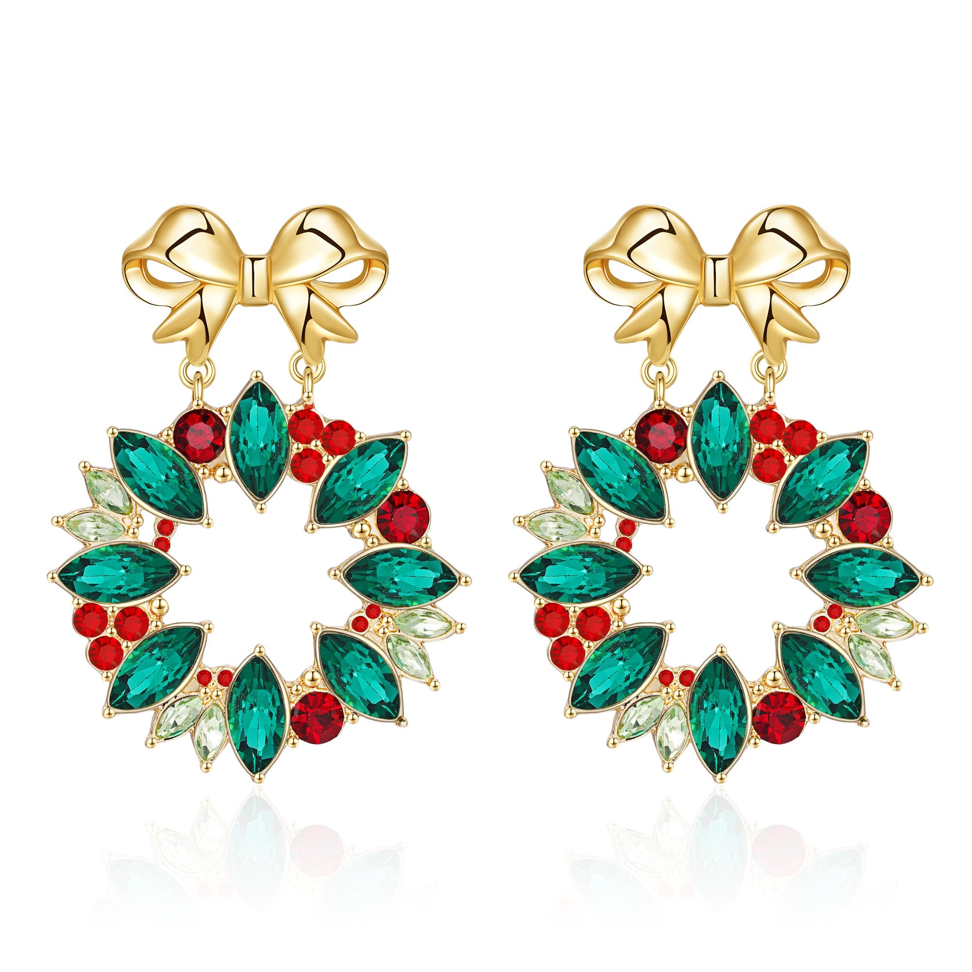 Hypoallergenic Christmas Earrings for Women - Festive Bow Wreath & Santa Claus Dangle Earrings | Holiday Jewelry Gift for Party, Office & Family Gatherings