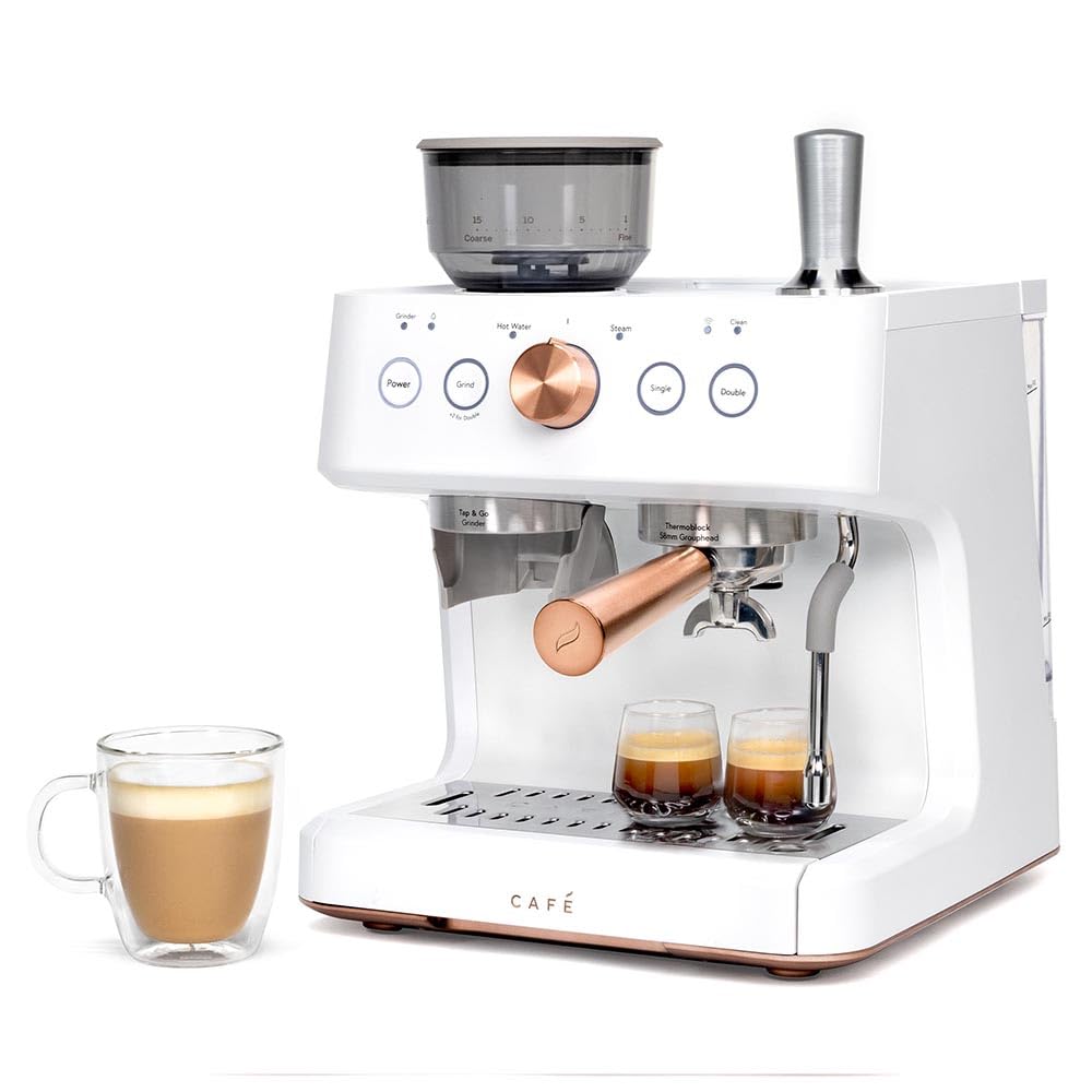 Café Bellissimo Semi Automatic Espresso Machine with Milk Frother - WiFi Connected Smart Home Coffee Maker | Built-In Coffee Bean Grinder, 15-Bar Pressure Pump & 95oz Water Tank | Matte White Finish | Perfect for Home Baristas & Coffee Lovers