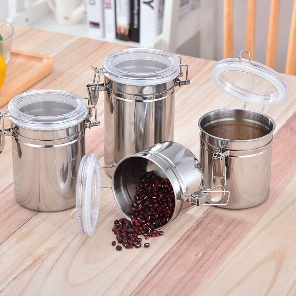 Premium Stainless Steel Airtight Food Storage Container - 4-Piece Set for Sugar, Tea, Coffee, Cookies & Dry Snacks - Kitchen Pantry Organization with Clear Lid & Locking Clamp - Ideal for Home, Office & Camping Use