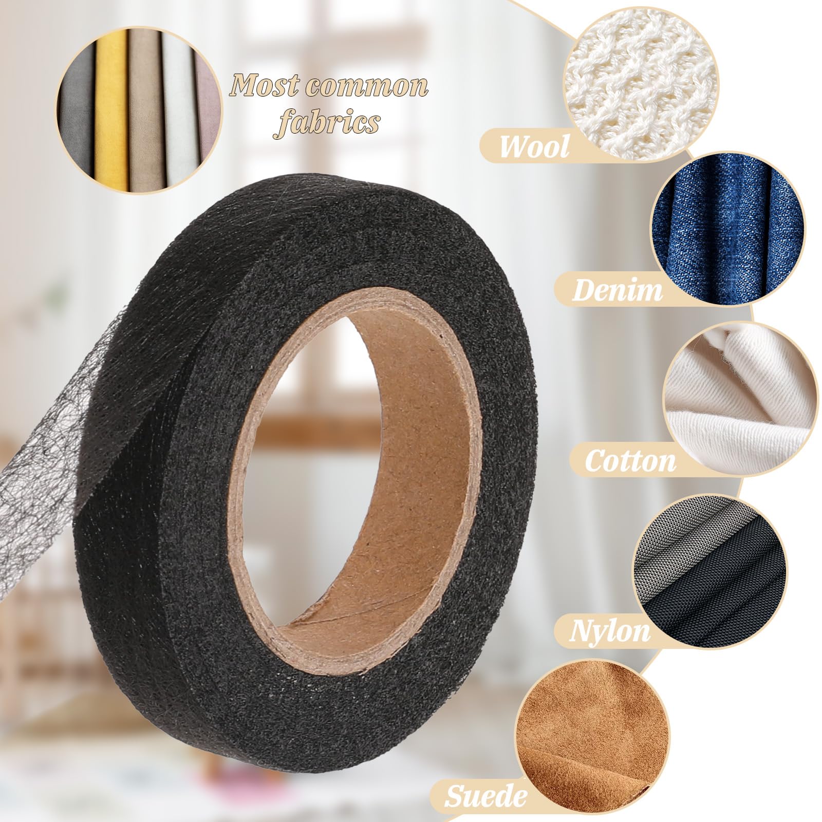 140 Yards Iron on Hemming Tape - 2 Rolls 0.59 inch No Sew Adhesive Tape for Clothes, Pants & Curtains | Stitch Witchery Fusible Web Tape (Black+White) | Quick Fabric Repair & DIY Hemming Solution for Home Tailoring & Craft Projects