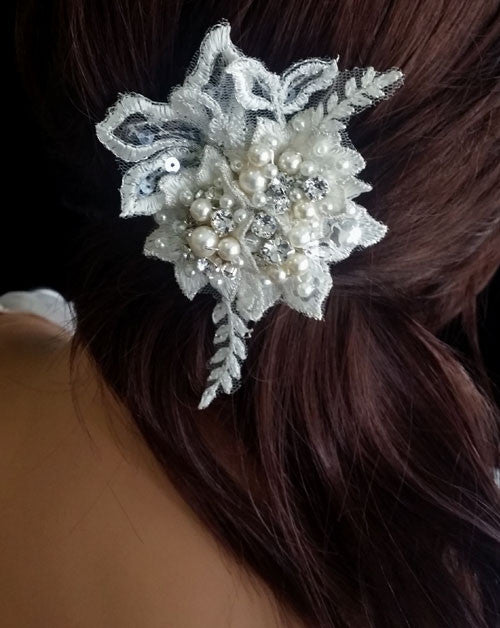 Elegant Bridal Headpiece - Small Lace Pearl & Crystal Cluster Hair Comb by Kezani Gracie | Perfect for Weddings, Prom & Formal Events