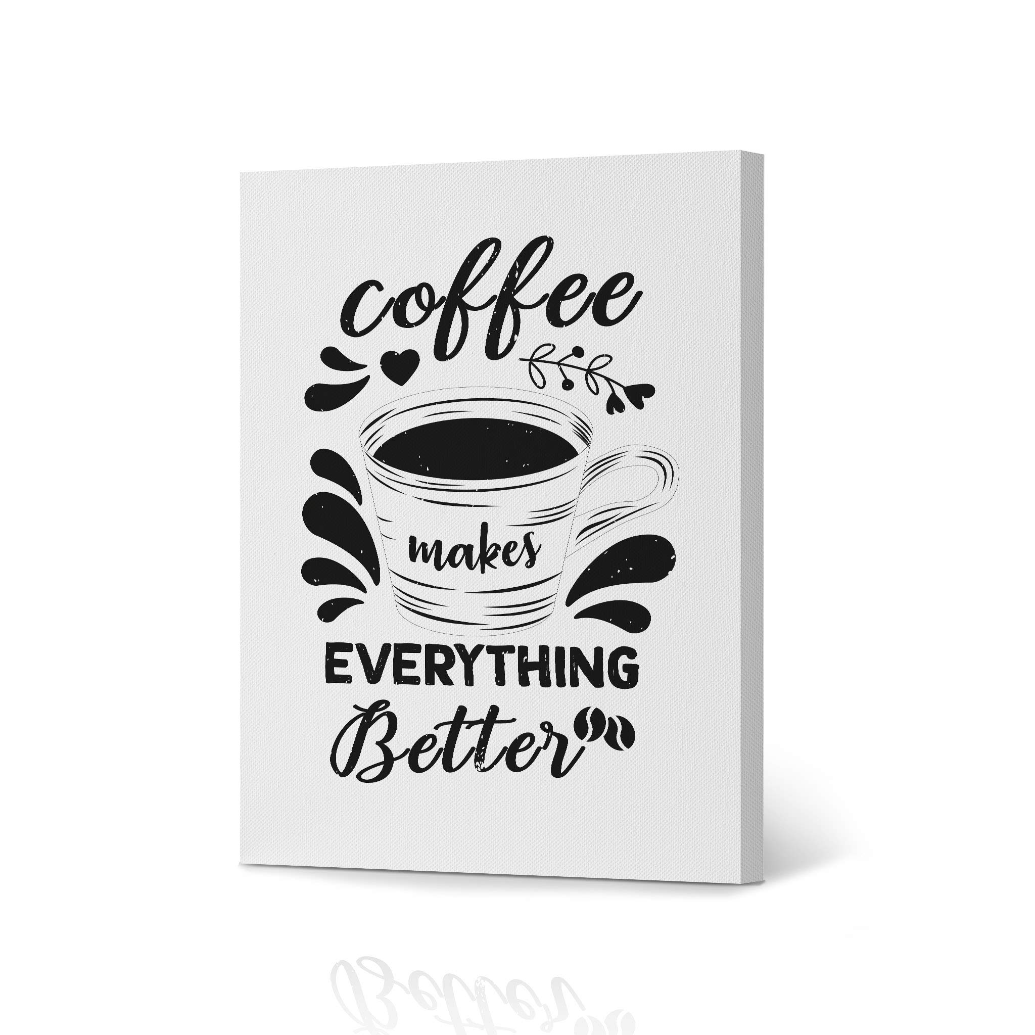 HB Art Design 'Coffee Makes Everything Better' Black Quote Canvas Print - 40x30 Inch Wall Art for Coffee Bar, Kitchen, Dining Room & Restaurant Decor - Perfect Gift for Coffee Lovers