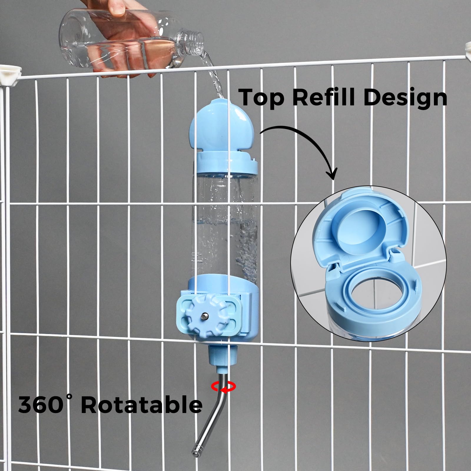 Vannon 23oz Top Fill Small Animal Water Dispenser for Cage - Auto Feeding Water Bottle for Rabbit, Chinchilla, Ferret, Guinea Pig, Squirrel, Hedgehog - BPA Free, 10mm Nozzle, Blue - Perfect for Travel & Home Pet Cages