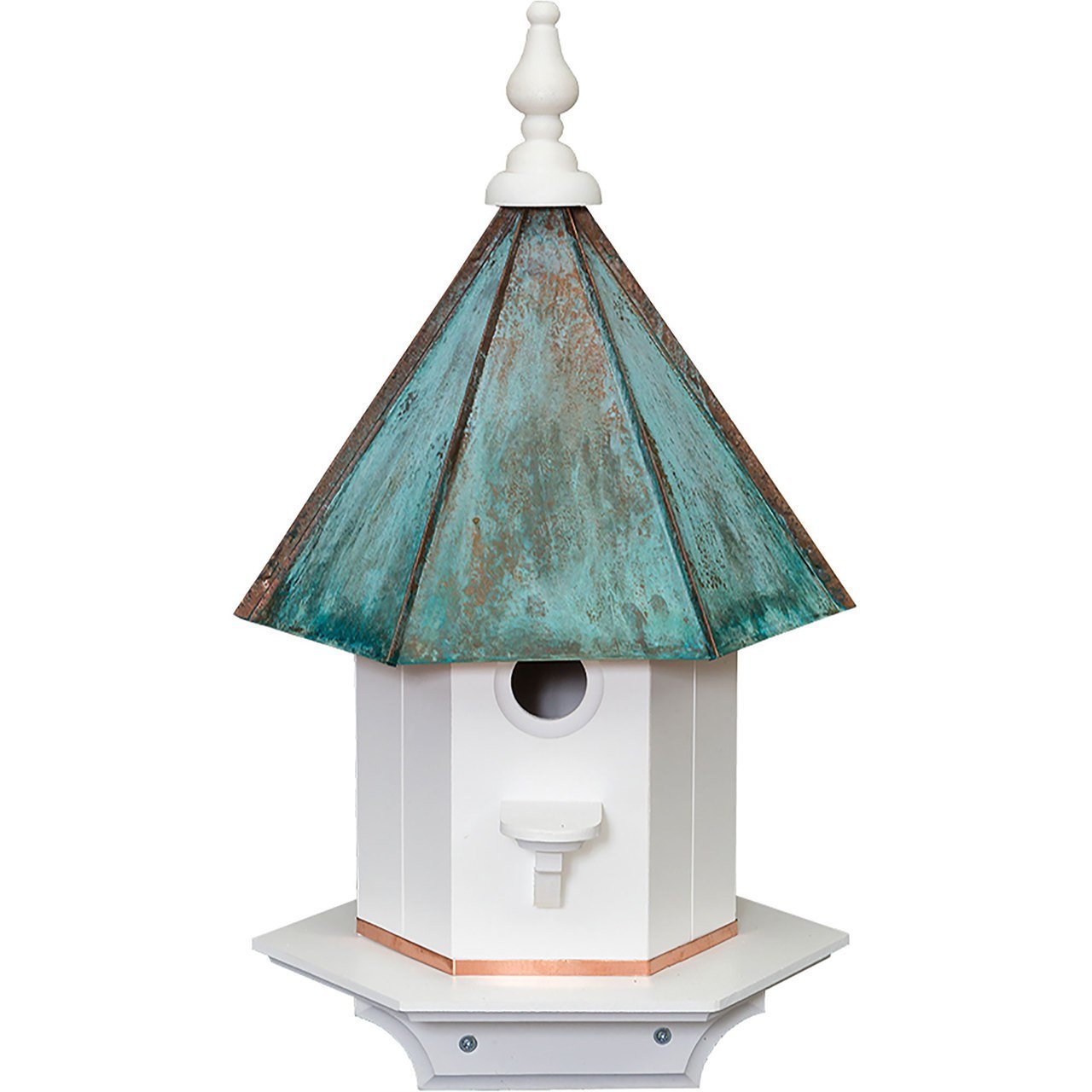 Woodpecker Birdhouse with Azek Vinyl & Patina Copper Roof - Durable Outdoor Bird House for Garden, Yard & Backyard Decor