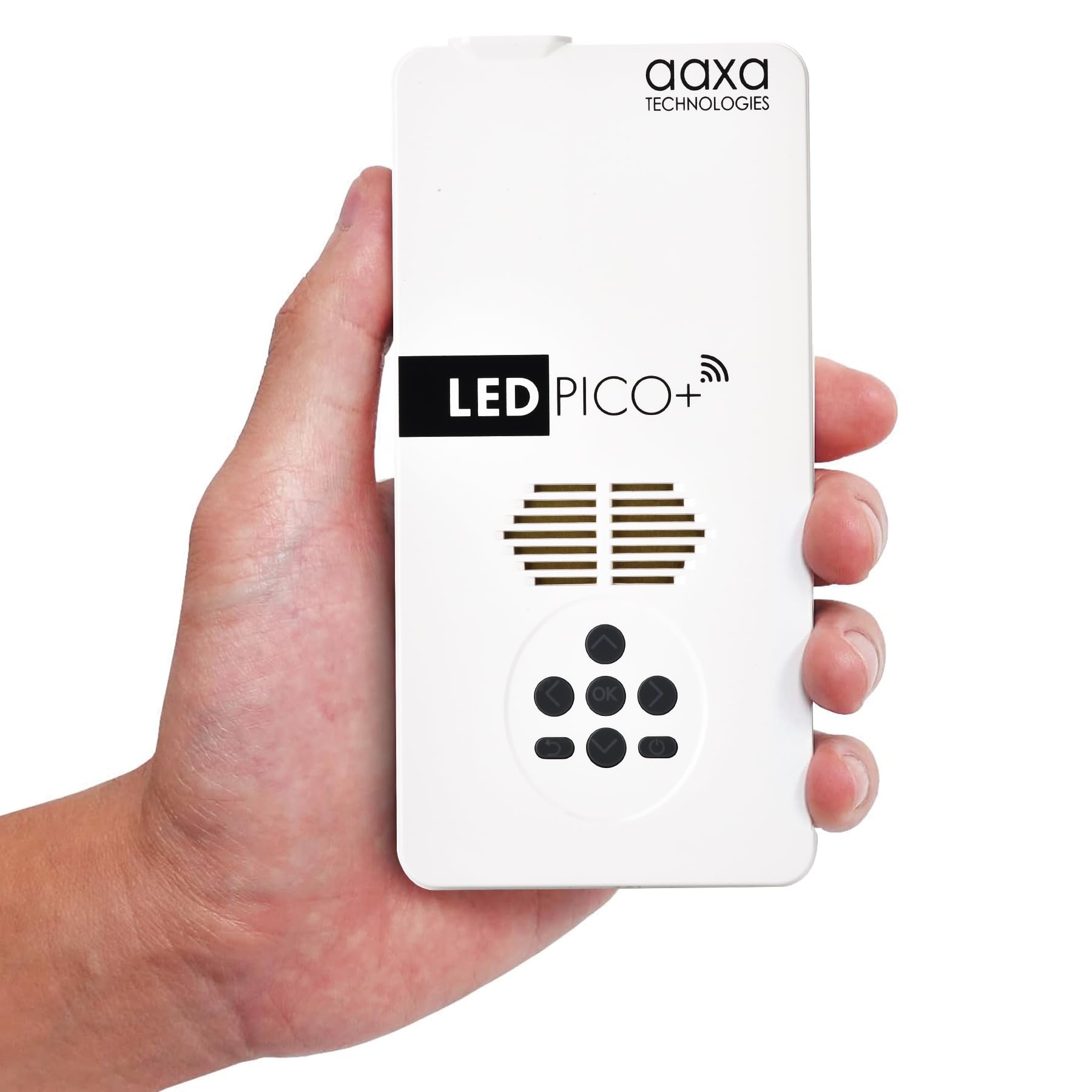 AAXA LED Pico+ MAX Mini Projector - 1080P DLP Portable Movie Projector with 2.7H Battery, Wireless Mirroring, Bluetooth, HDMI & USB - Perfect for Home Theater, Outdoor Camping, and Business Presentations