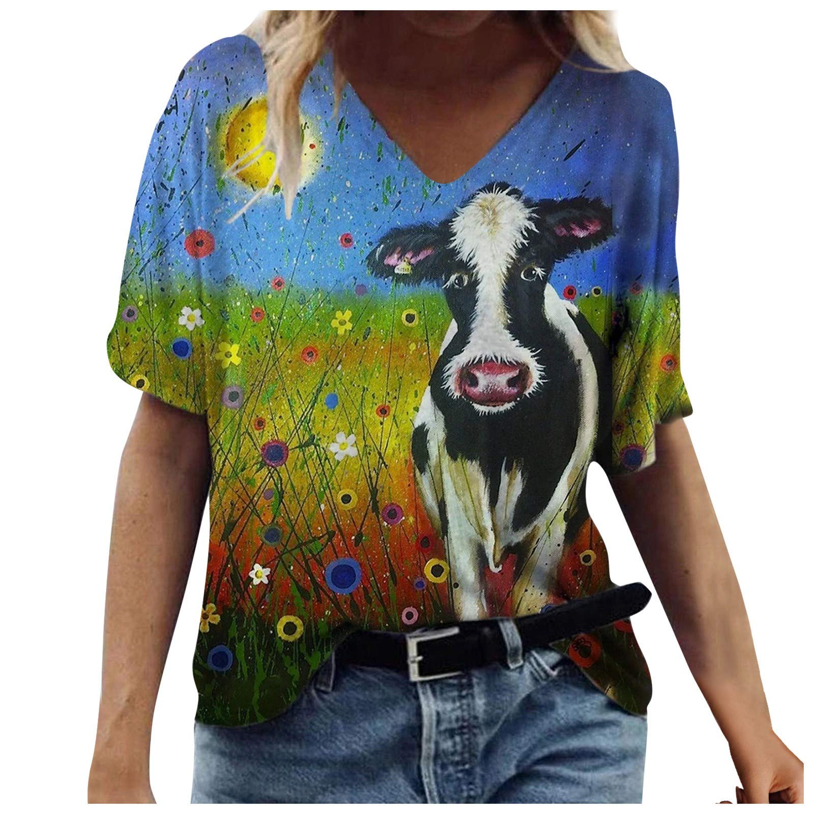 Trendy Women's Printed Short Sleeve Crew Neck T-Shirt - Summer Casual Blouse for Everyday Wear, Outings & Vacation Outfits