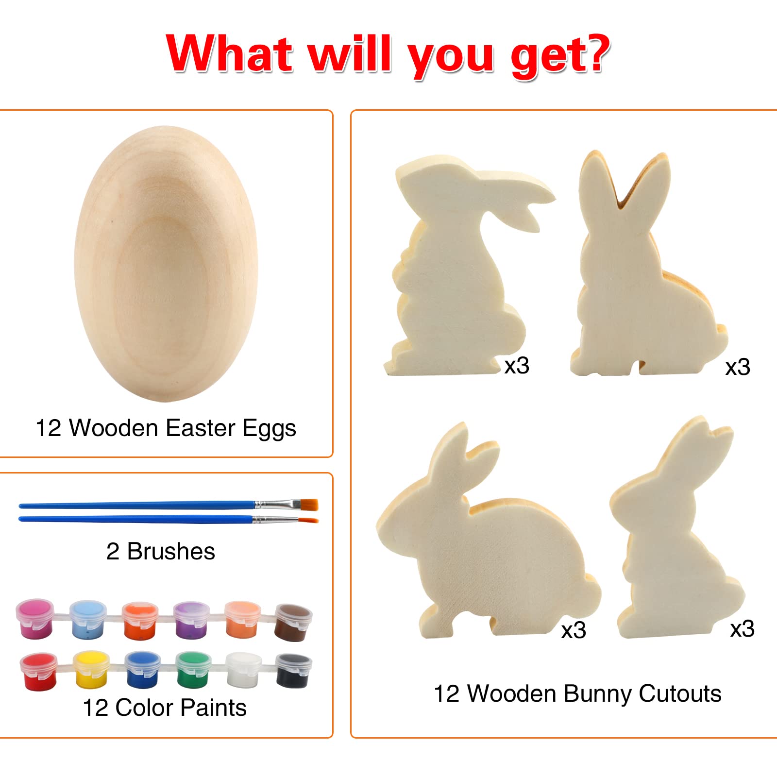 Easter Egg Painting Kit - 24pcs Wooden Eggs & Bunny Decorations for Kids DIY Crafts, Easter Basket Stuffers, Birthday Party Favors, Classroom Prizes (Ages 4-12) - Perfect for Easter Celebrations, Family Activities & Creative Gift Giving