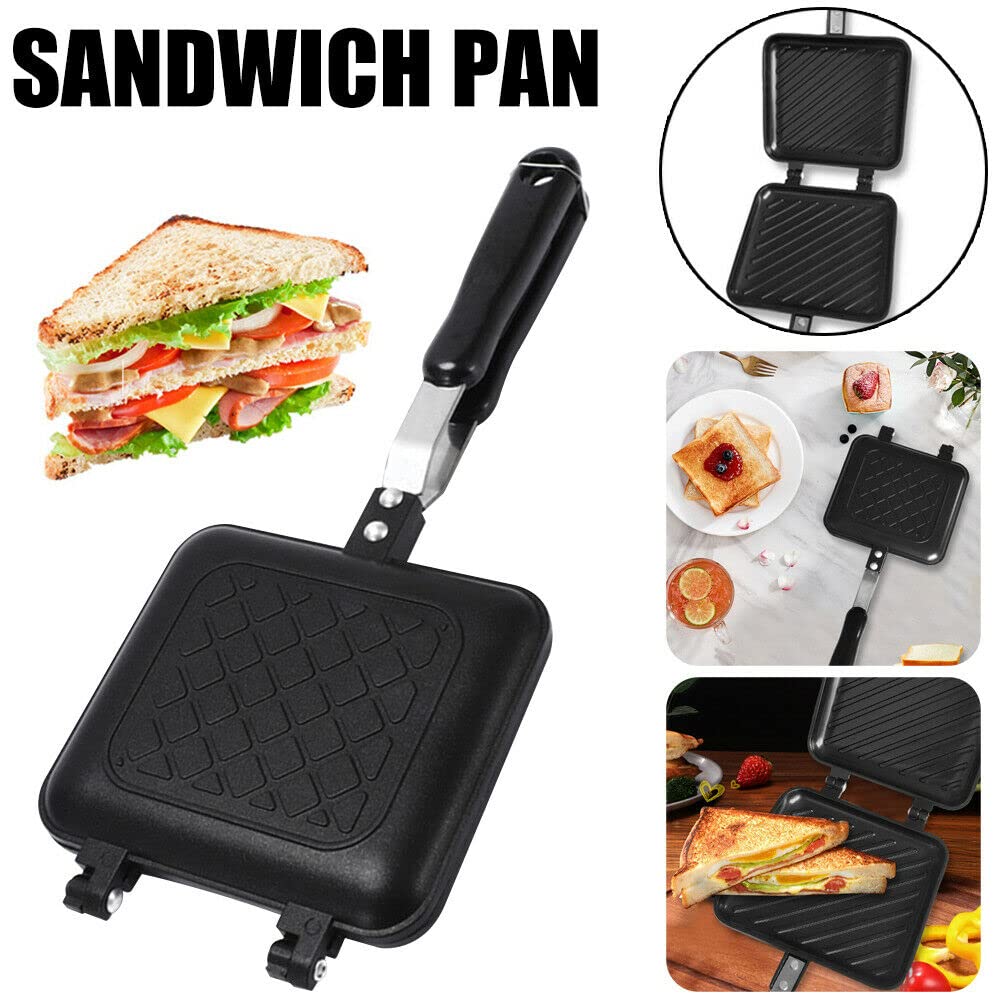 Nonstick Double Sided Frying Pan - Aluminum Alloy Sandwich Panini Maker for Breakfast & Omelette Cooking