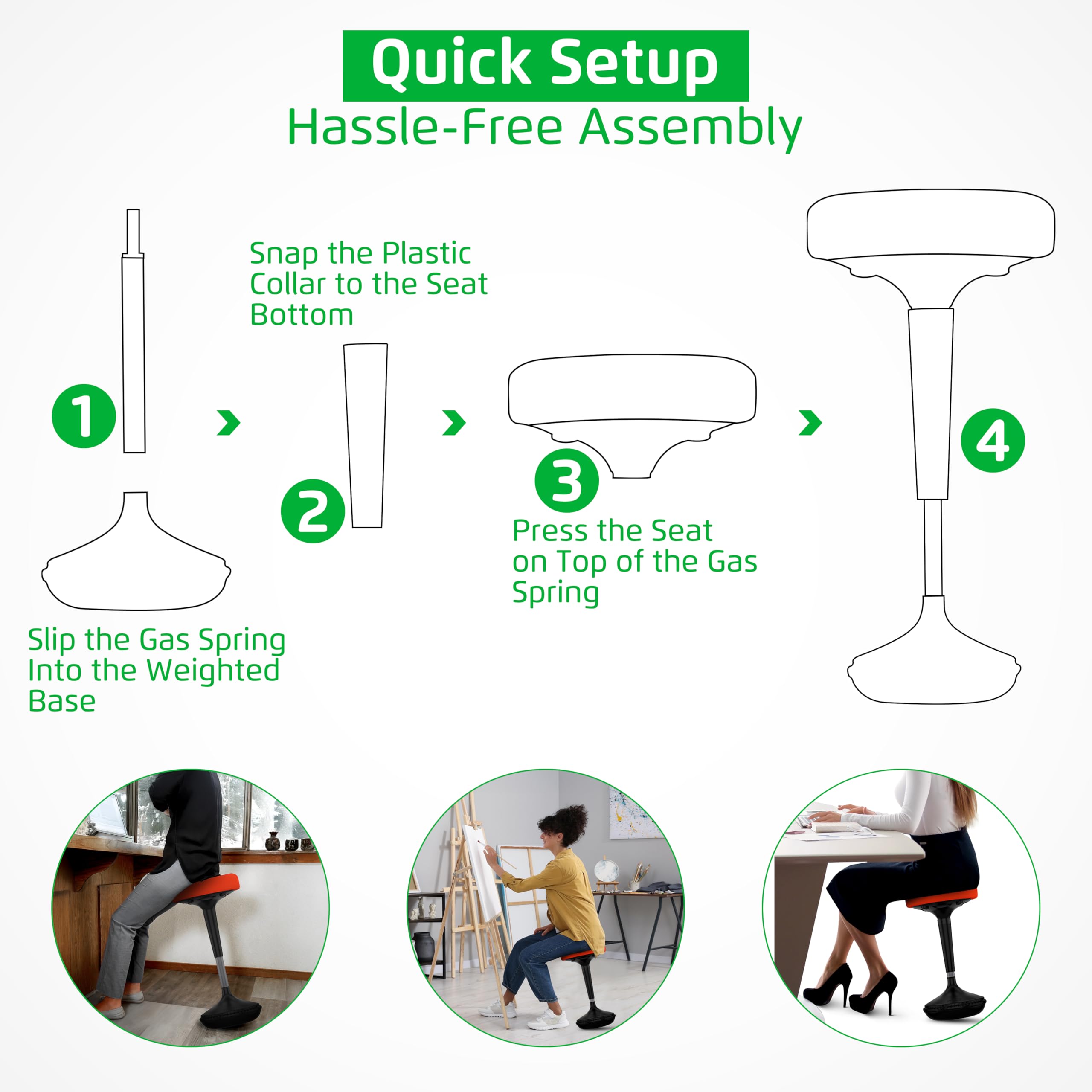 Ergonomic Wobble Stool - Adjustable Height Standing Desk Chair for Active Sitting, Flexible Seating for Office & Classroom - ADHD Friendly Wobble Chair for Improved Focus & Posture | Perfect for Home Office, School & Workstations