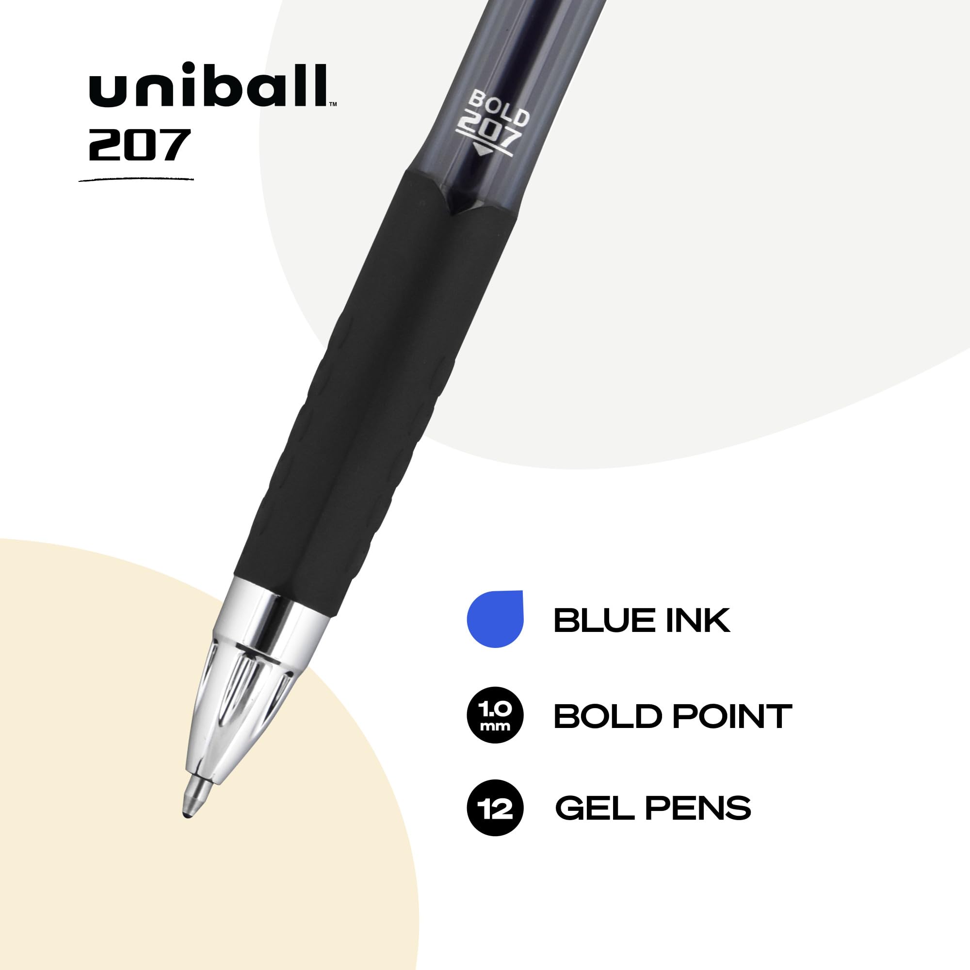 Uni-Ball Signo 207 Retractable Gel Pens - 12 Pack 1.0mm Bold Blue Ink - Water Resistant, Smooth Writing & Comfort Grip - Perfect for School, Office & Note Taking