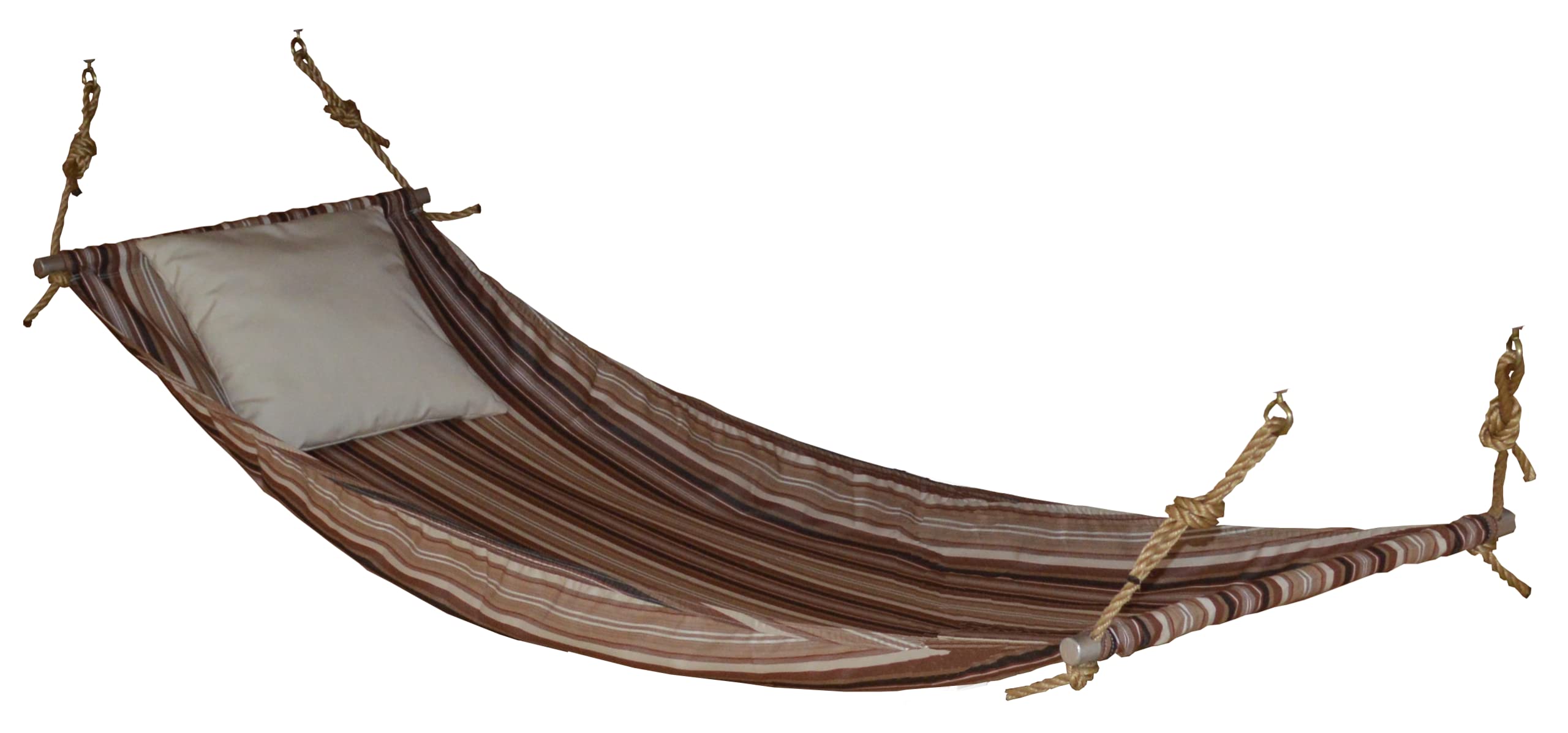 Double Hammock with Hanging Straps & Carabiners - Maroon Striped Design for Outdoor Camping, Backyard Relaxation & Travel Adventures