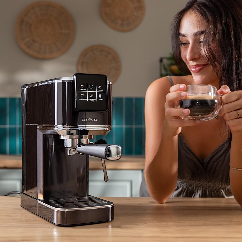 Cecotec Espresso Coffee Machine with ColdBrew System - 20 Bar Pressure Pump, Touch Screen, Adjustable Steam Nozzle, 1.5L Removable Tank, Dual Spout - Perfect for Home Baristas & Coffee Lovers