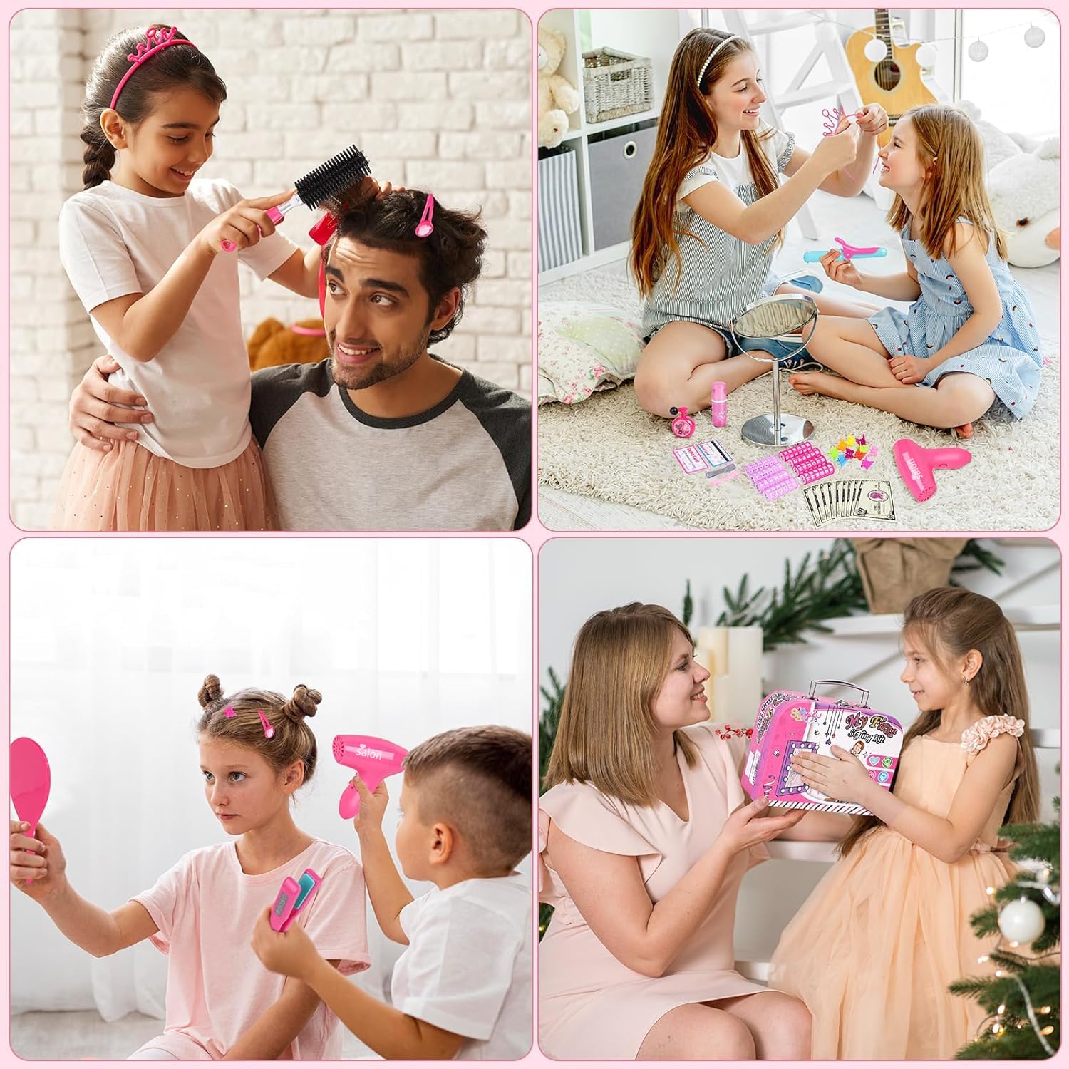 Girls Hair Salon Pretend Play Set - Styling Toys with Blow Dryer, Barber Apron, Scissors & Fake Money | Perfect for Kids Role Play, Birthday Gifts & Preschool Learning Activities