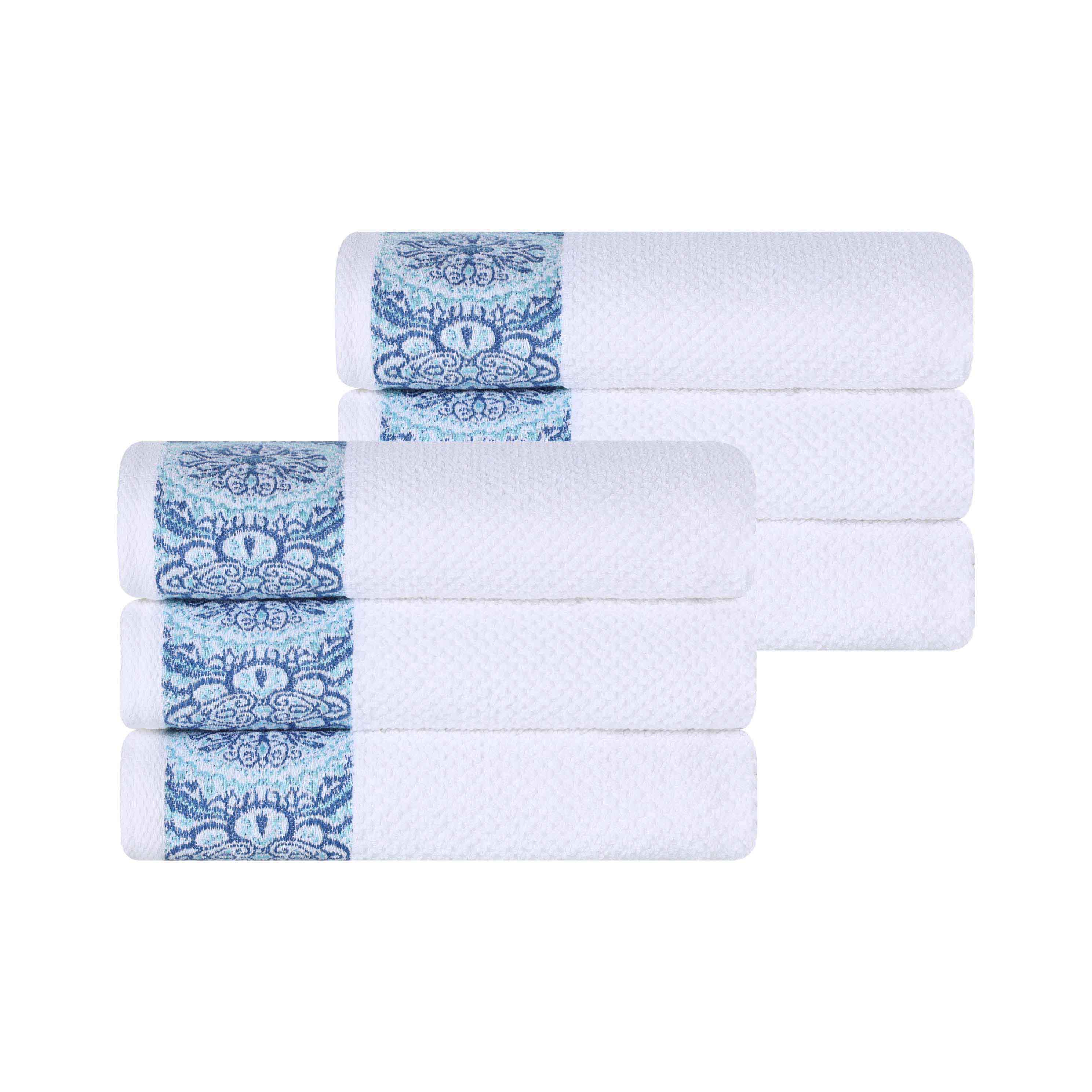 Premium Medallion Cotton Jacquard Textured Hand Towels - Set of 6, Soft & Absorbent Bathroom Towels for Guest Bath, Powder Room, and Spa - Luxury Home Decor Essentials