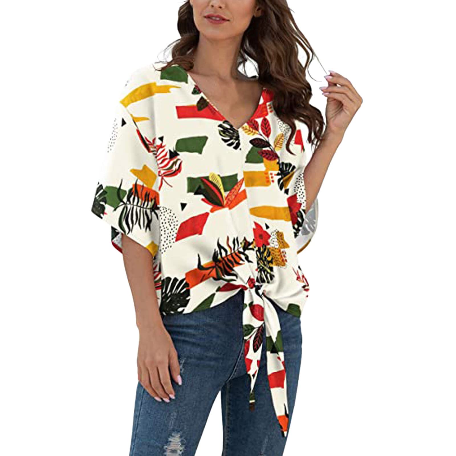 Women's Summer Casual V-Neck Printed Tunic Top - Half Sleeve Loose Blouse for Women | Perfect for Beach Outings, Office Wear & Everyday Fashion