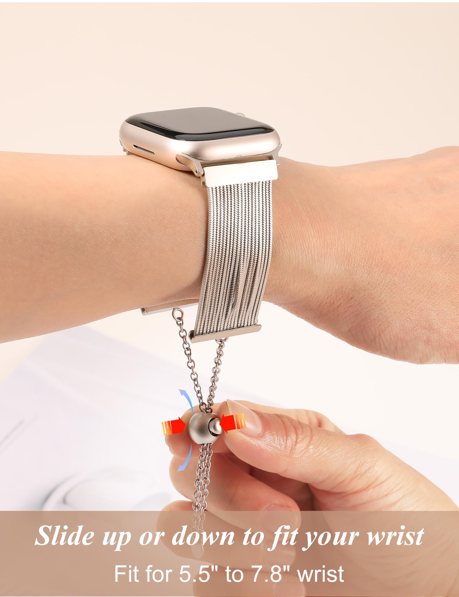 Wearlizer Stainless Steel Tassel Strap Metal Chain Bracelet for Apple Watch 38mm 40mm 41mm 42mm 44mm 45mm 46mm 49mm - Compatible with iWatch Ultra SE Series 10 9 8 7 6 5 4 3 2 - Elegant Dressy Watch Band for Women - Perfect for Work, Parties & Special Occasions