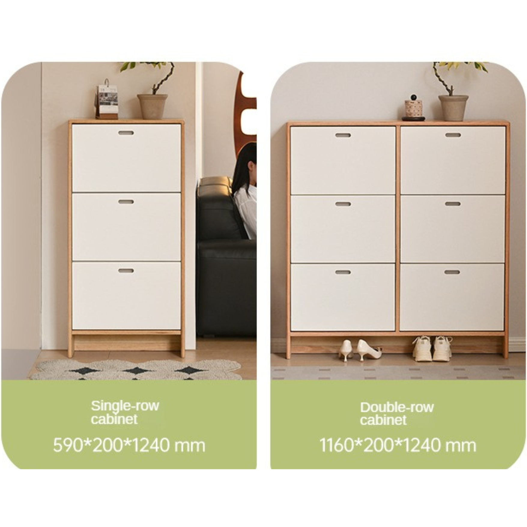 Birch Solid Wood Ultra Thin Shoe Cabinet - Space Saving Entryway Storage Organizer for Shoes, Boots & Accessories | Perfect for Small Apartments, Hallways & Closets