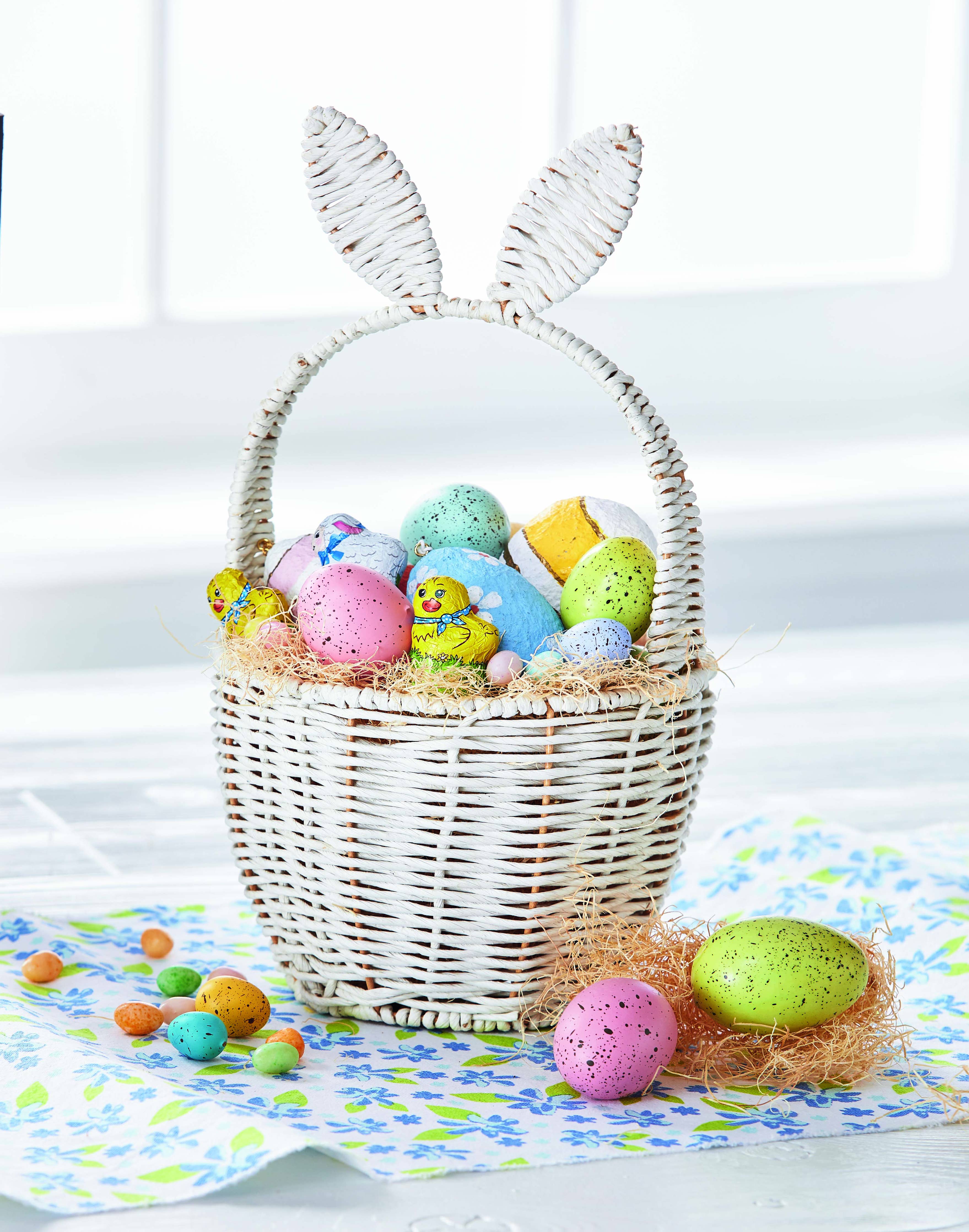 Easter Bunny Ears Basket - Adorable Floral Spring Decor for Kids Easter Egg Hunt & Party Favors