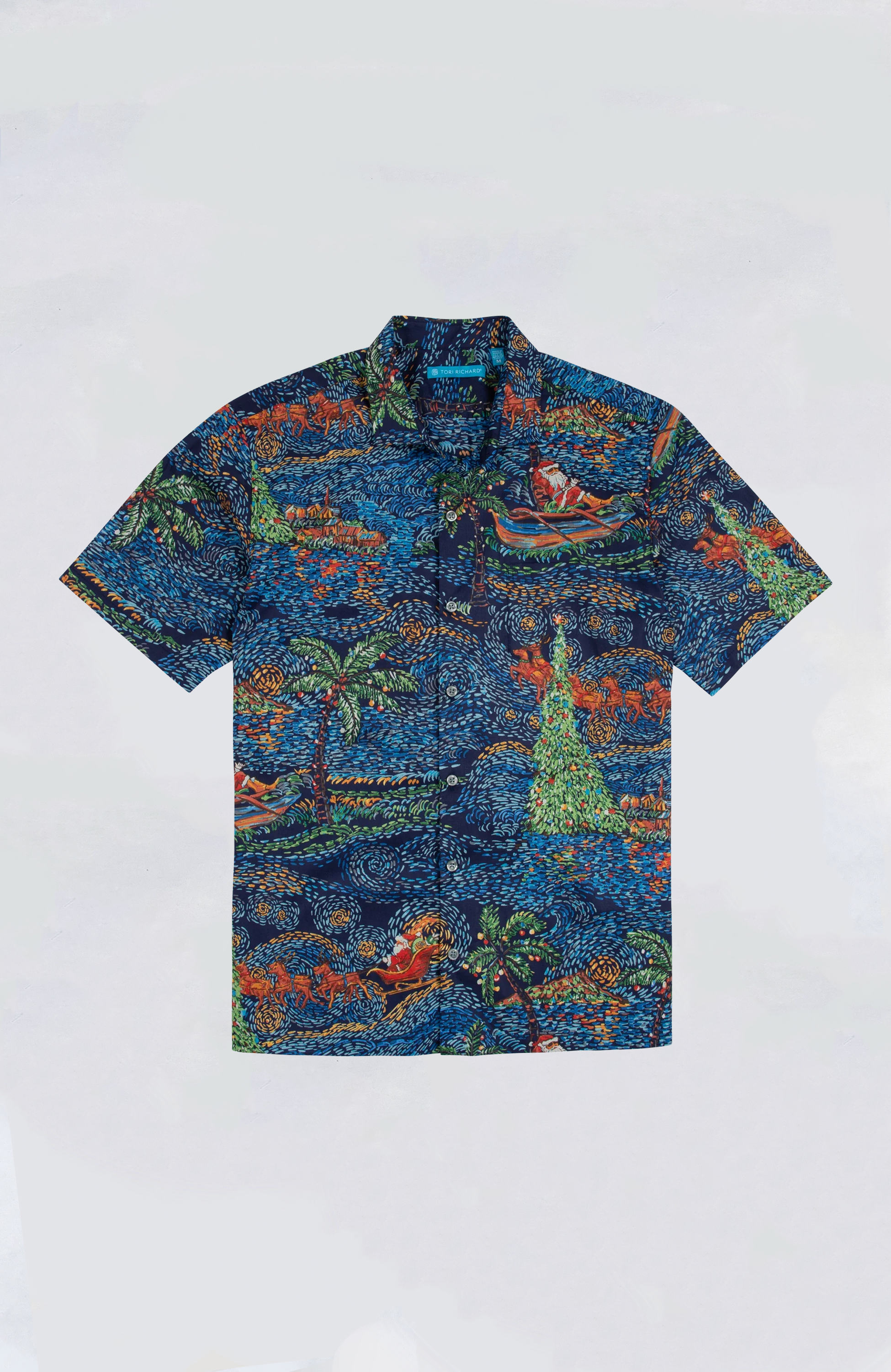 Tori Richard Santa Would Gogh Aloha Shirt - Hawaiian Christmas Shirt for Men, Vintage Art Print Short Sleeve Button Up - Perfect for Holiday Parties & Tropical Vacations