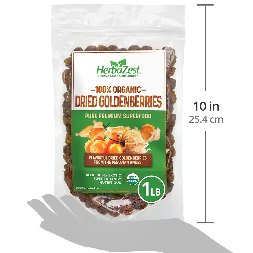 Organic Goldenberries Dried 1 LB - USDA Certified, Vegan, Gluten-Free Superfood - Healthy Snack for Baking, Yogurt Topping, Smoothie Mix & Cereal - Perfect for Home, Office & Travel