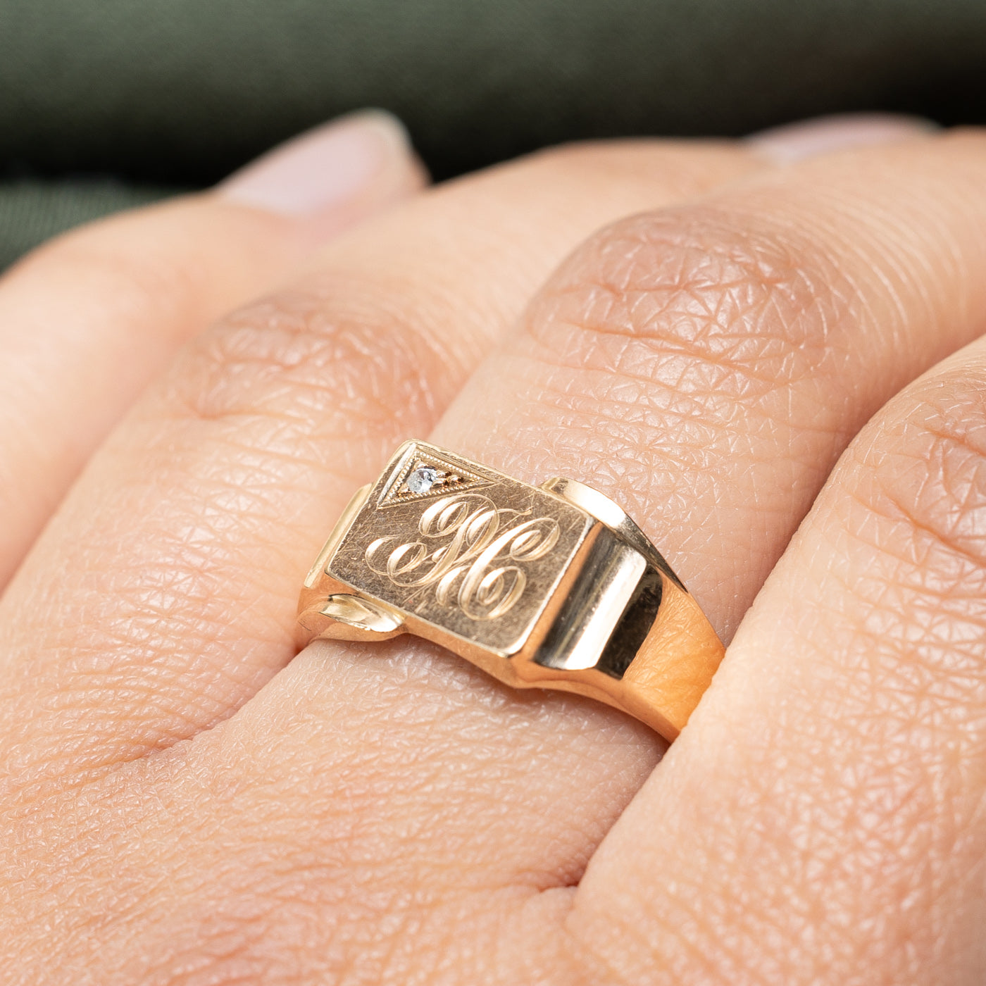 Personalized Single Stone 'PC' Initial Signet Ring | 0.01ct Diamond | Size 10.25 | Engraved Monogram Jewelry for Men & Women | Perfect Gift for Anniversary, Birthday & Special Occasions