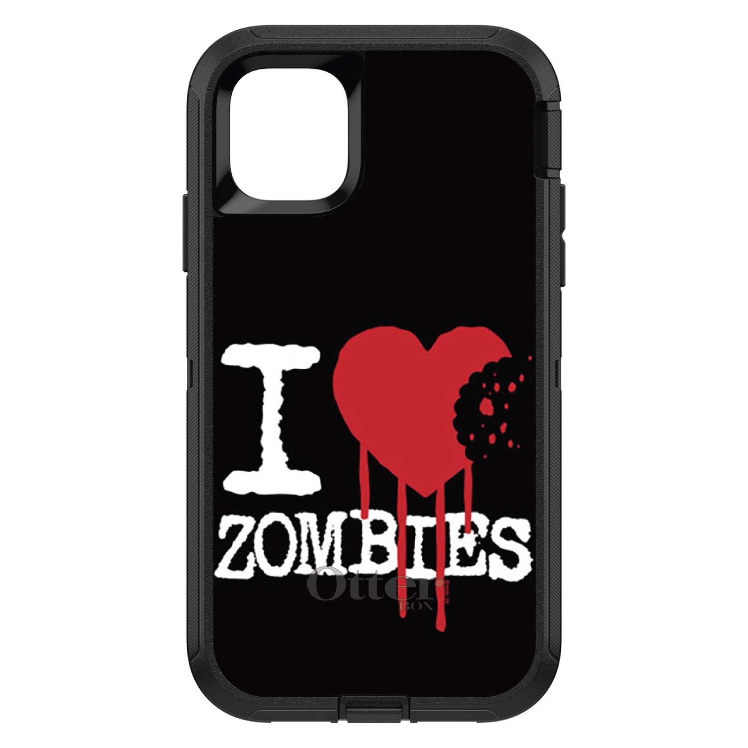DistinctInk iPhone 12/12 Pro Case (6.1 Inch) - Heavy Duty Shockproof Protective Cover with Slim Design, Compatible with OtterBox Defender - I Heart Zombies Custom Black Phone Case - Perfect for Outdoor Activities, Work & Daily Use