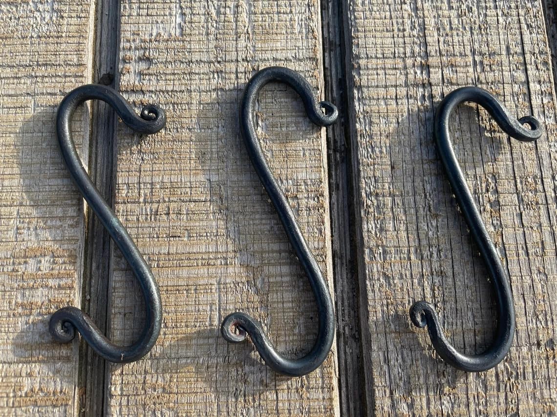 Forged S Hooks - Heavy Duty Blacksmith Hooks for Hanging | Rustic Wall Hooks for Indoor & Outdoor Use | Perfect for Hanging Plants, Lanterns, and Home Decor