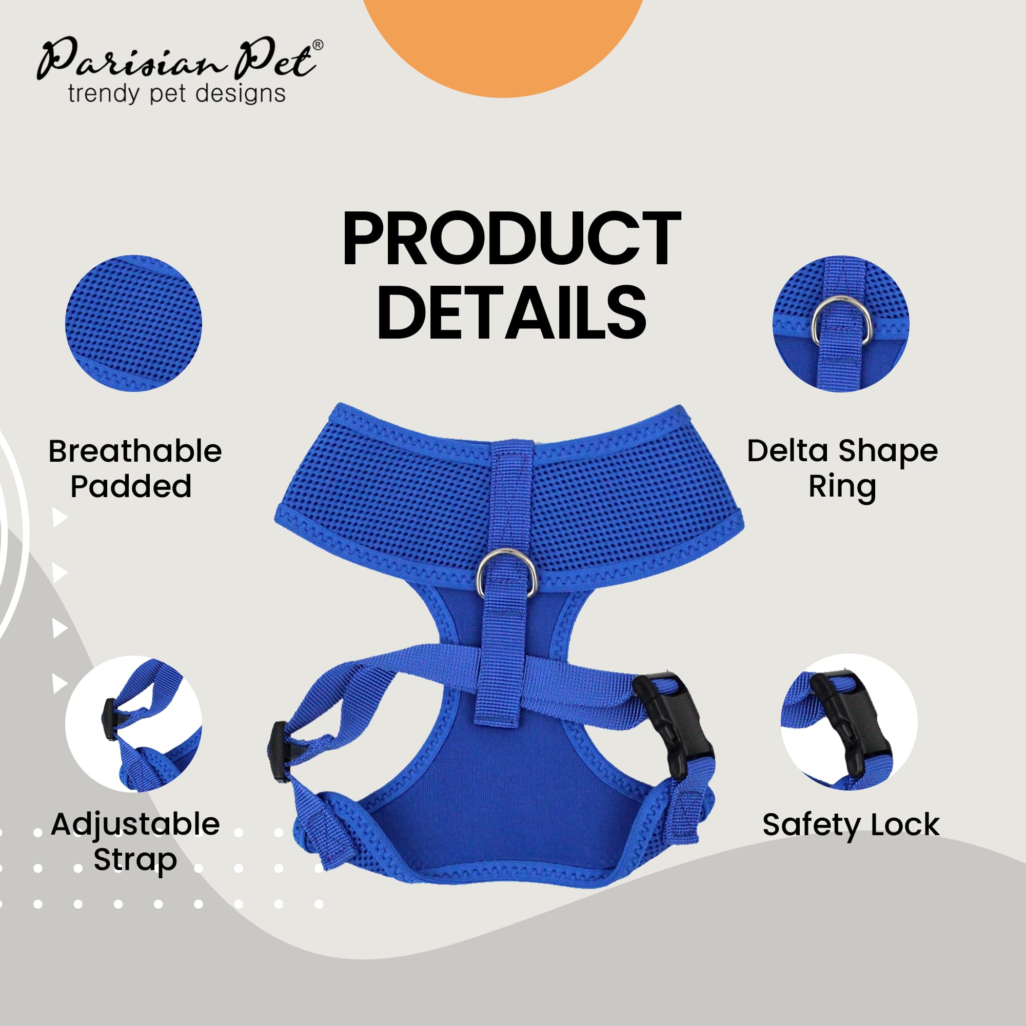 Parisian Pet Adjustable No-Pull Dog Harness - Soft Padded Bright Blue Small Dog Vest for Walking, Running & Hiking - Breathable Cooling Puppy Harness for Outdoor Adventures - Size S
