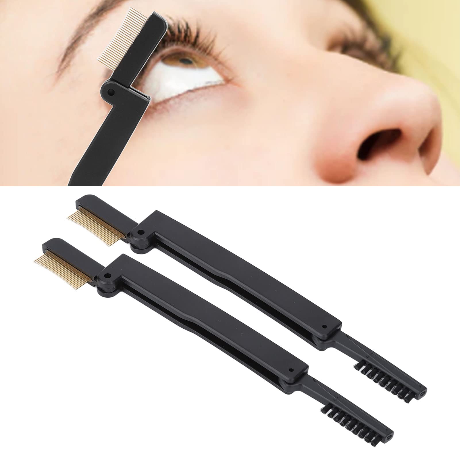 2-Pack Metal Eyelash & Eyebrow Comb - Dual-Sided Folding Portable Lash Separator with Fine Teeth for Precise Grooming | Perfect for Makeup Kits, Travel & Salon Use