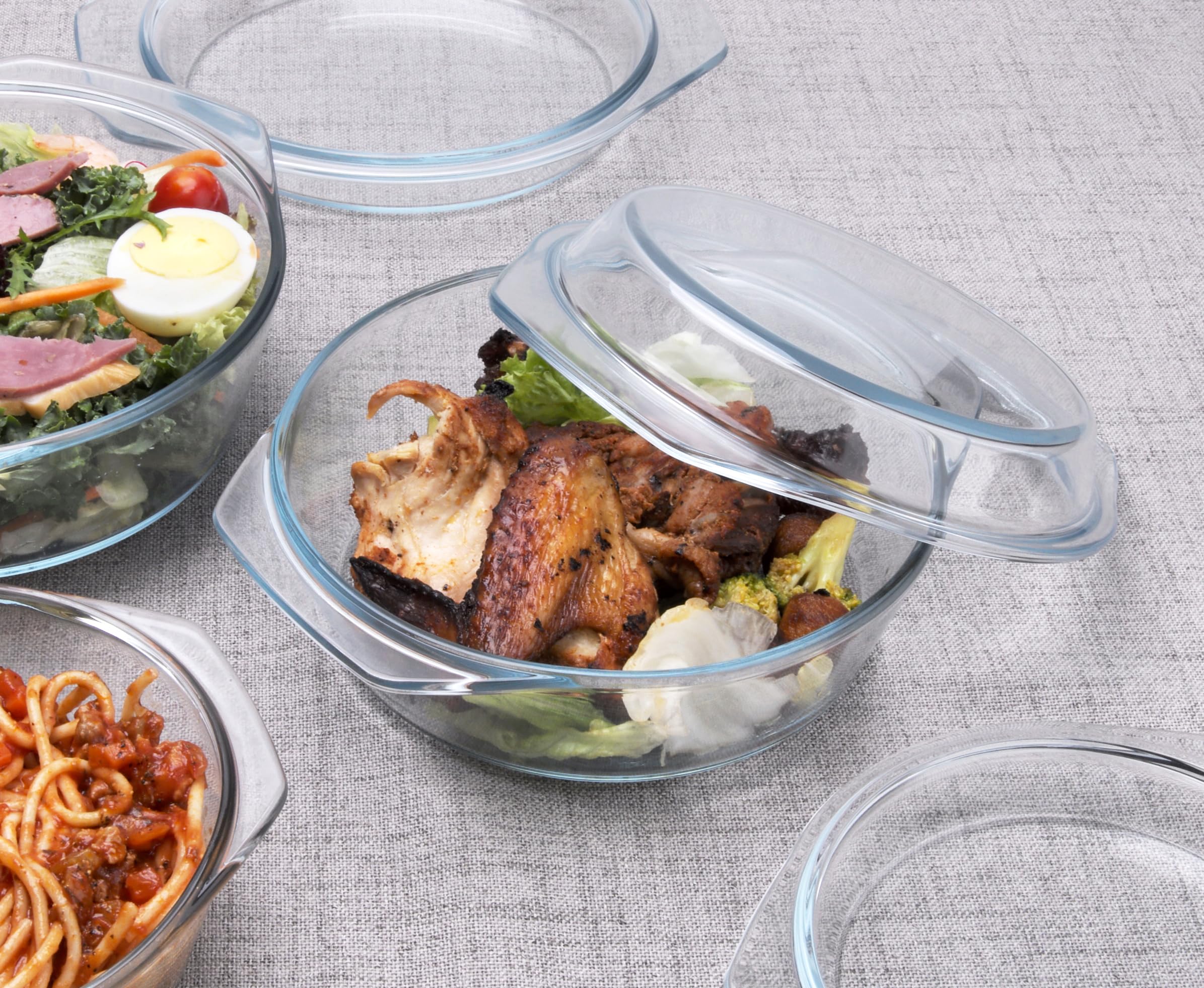 6-Piece Round Tempered Glass Casserole Dish Set with Lids - Oven, Freezer & Dishwasher Safe (1QT, 1.5QT, 1.8QT) - Perfect for Baking, Meal Prep & Food Storage