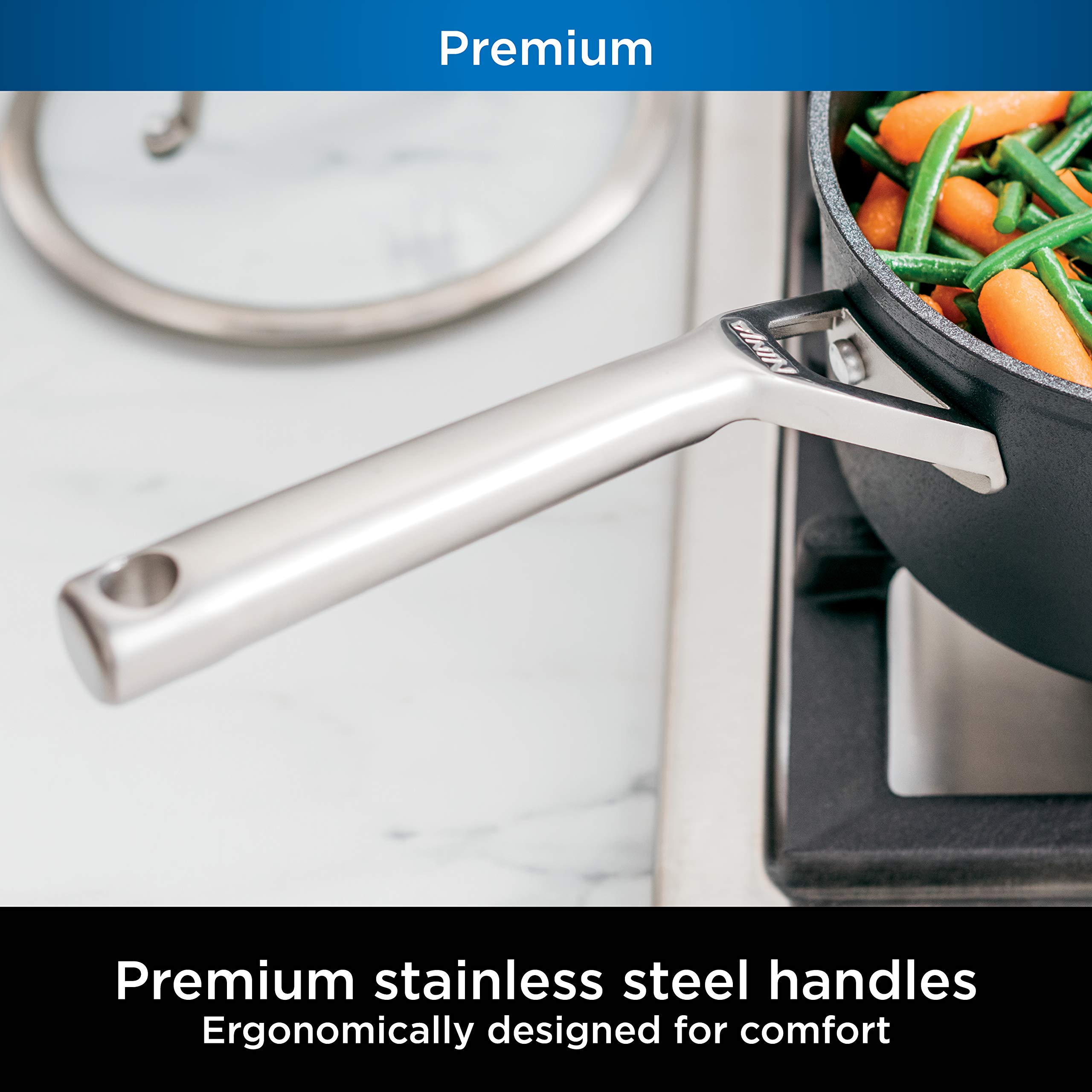 Ninja Foodi NeverStick Premium 3.5-Quart Saucepan with Glass Lid - Hard-Anodized Nonstick Cookware, Oven Safe to 500°F, Durable & Scratch-Resistant, Slate Grey - Perfect for Boiling, Simmering, and Cooking Sauces, Pasta, and Vegetables